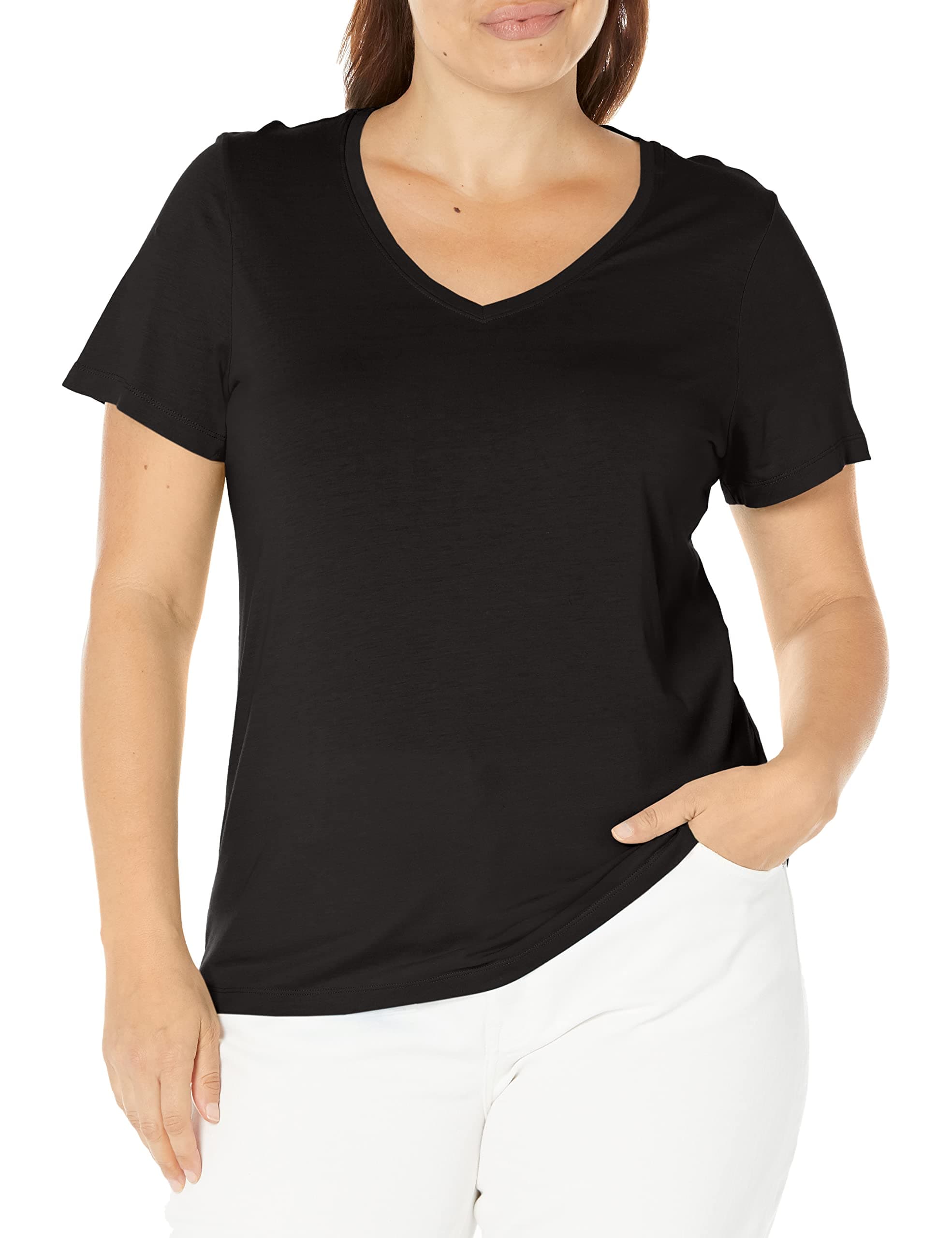HUE Womens Sleepwell Basic Short Sleeve V-Neck T-Shirt for Lounging Or Sleeping, Made with Temperature Regulating Technology