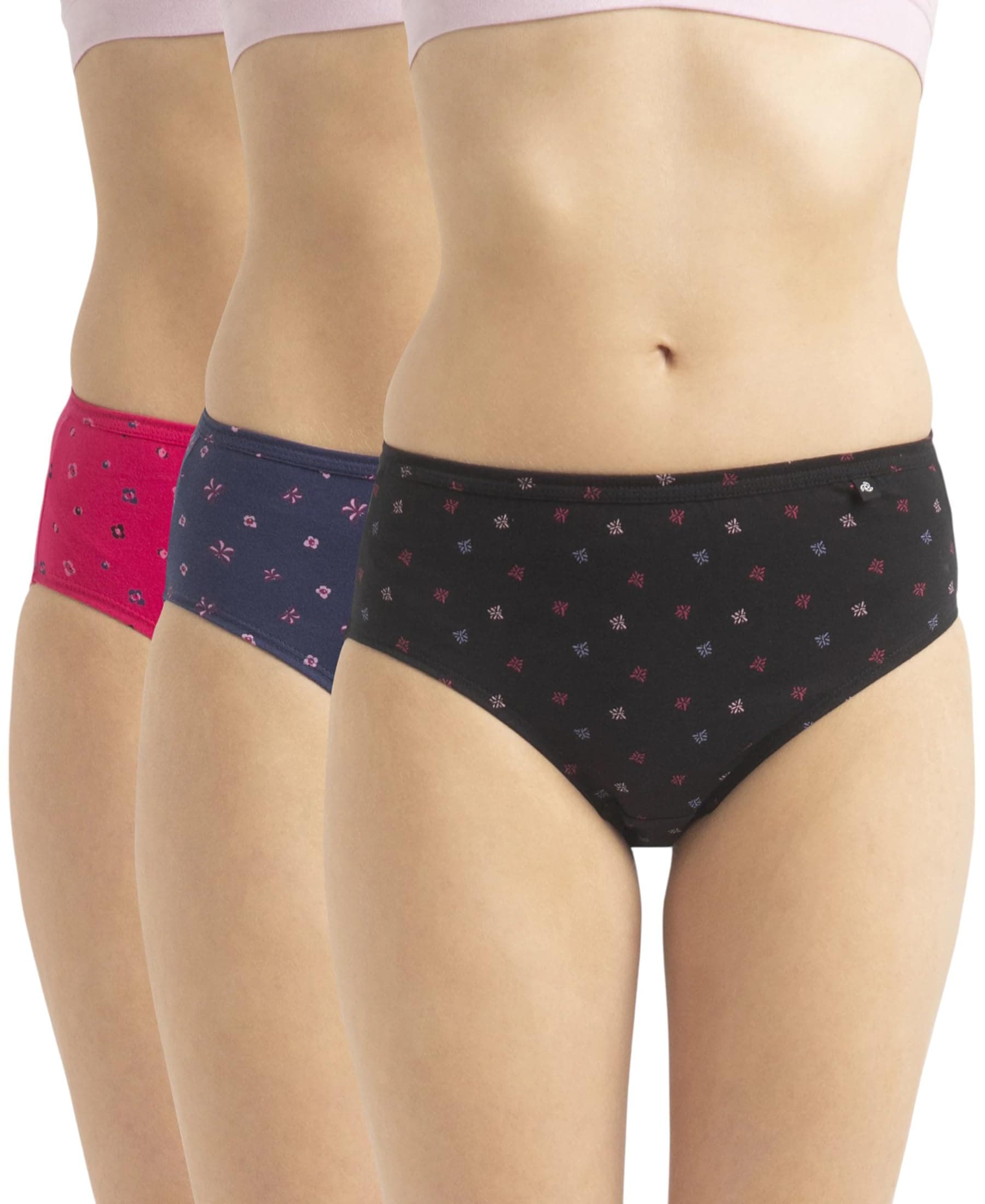 Jockey 1406 Women's High Coverage Super Combed Cotton Mid Waist Hipster with Concealed Waistband and Stay Fresh Treatment (Pack of 3_Colors & Prints May Vary)