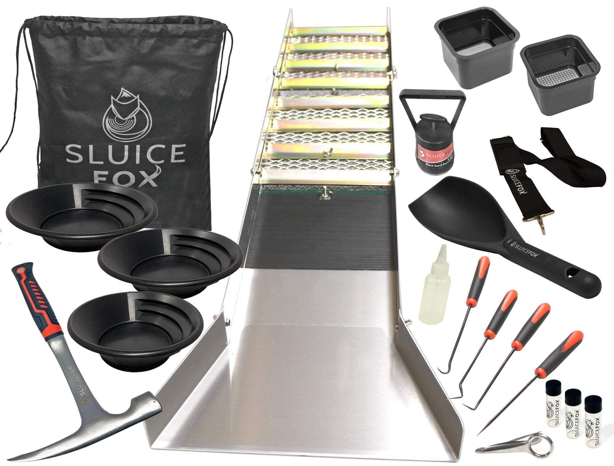 Sluice Fox Complete Gold Mining Kit; 50 inch Folding Sluice Box; Gold Prospecting Equipment; 22-Piece Kit; Assembled in USA