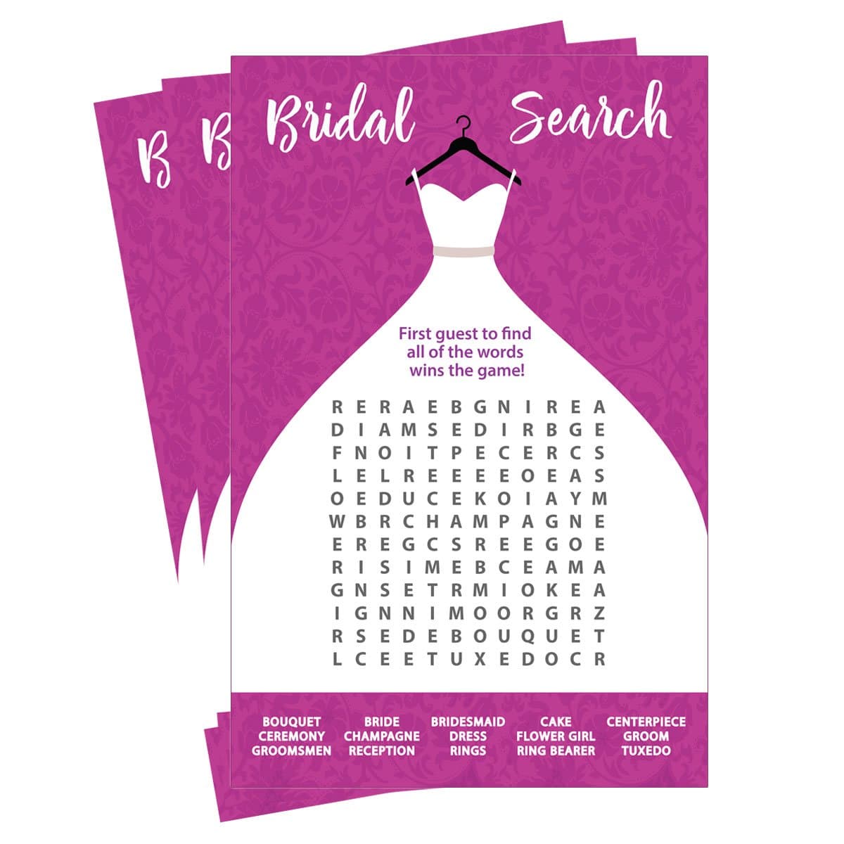 Wedding Word Search Game - Bridal Shower - Damask Wedding Dress Design (50-Sheets)