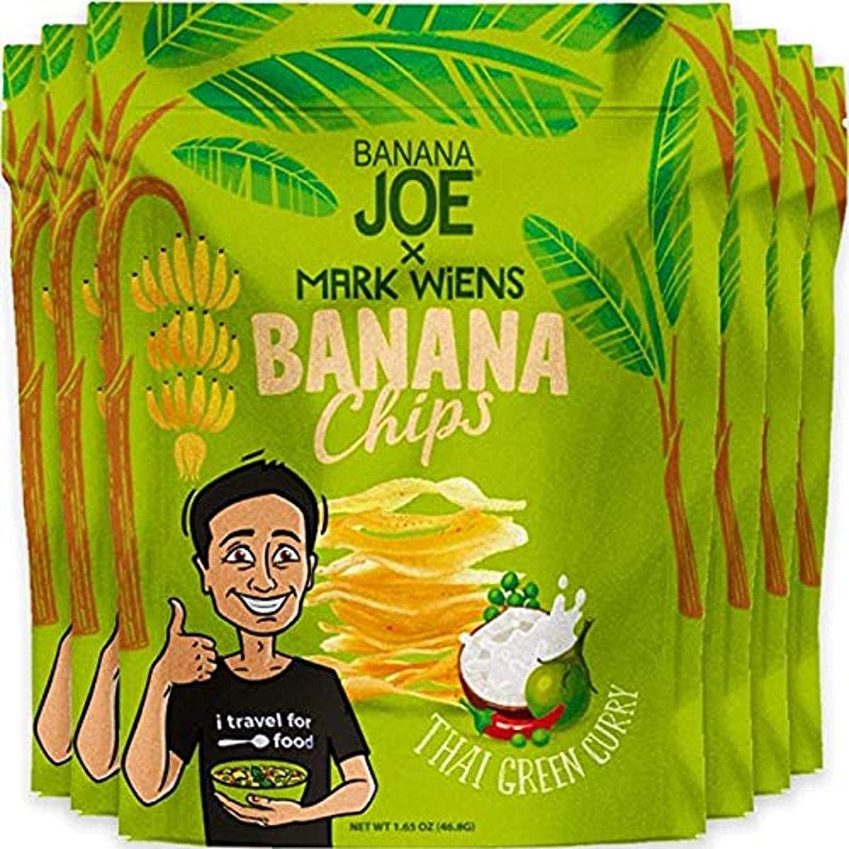 Green Curry Flavoured Banana Crisps, Mark Wiens x Banana Joe, 46.8g Bag. Healthy Snack. Gluten Free. Vegan. (Single Pack)