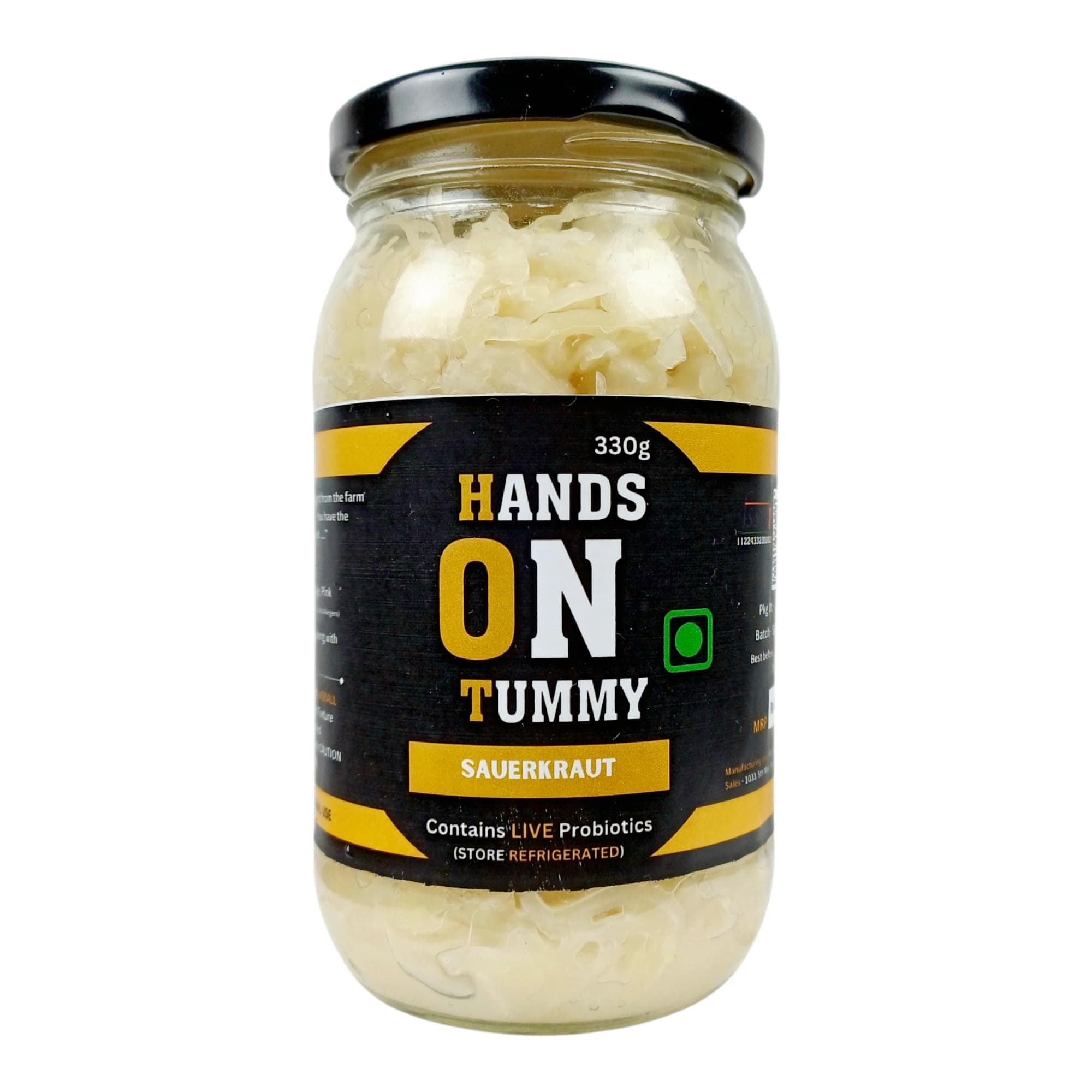 Hands On Tummy - Sauerkraut | Fermented Organic Cabbages | Probiotic Pickle For Gut & Overall Wellness | 330 Grams