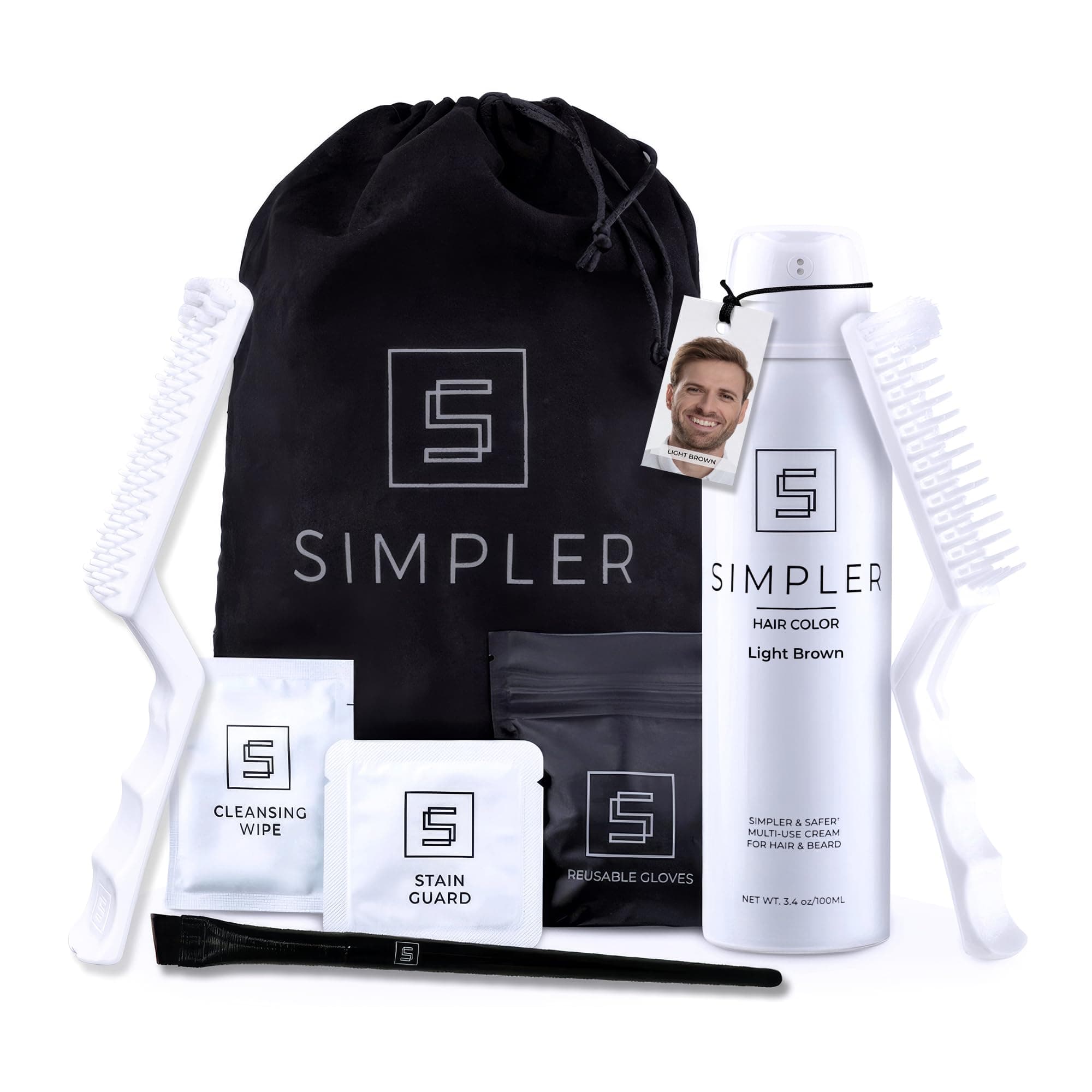 Simpler Hair Color Light Brown Mustache and Beard Upgraded Brush Kit with 3 Brushes Included for Precision Application - Gentle, Professional Quality and Ammonia Free Dye for Hair, Beard, and Mustache