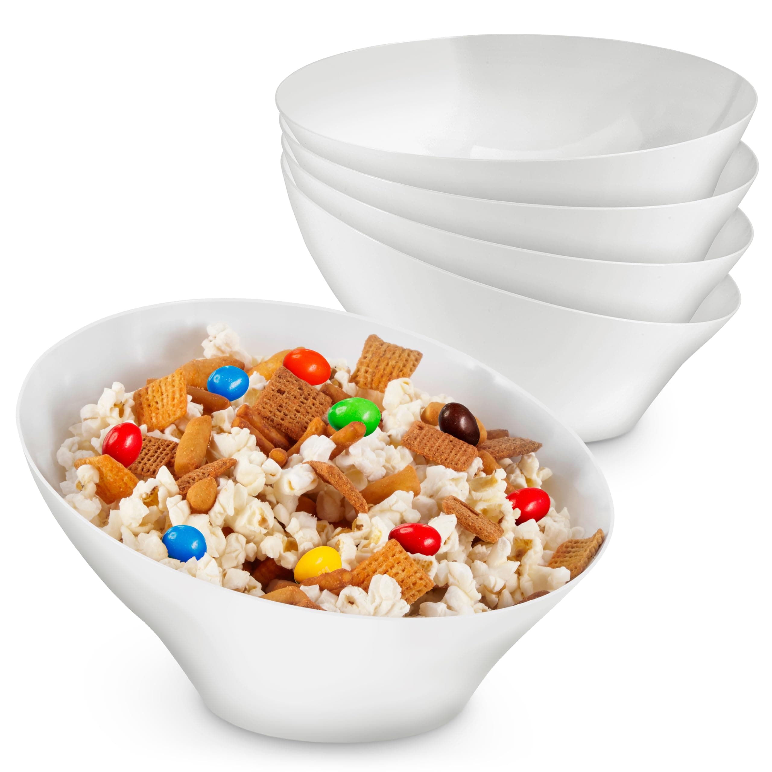20oz White Plastic Serving Bowls (4 Pack) Medium Disposable Snack Bowl Candy Dishes, Buffet Containers for Chips, Popcorn, Snacks, Mints, Salad Bar, Parties, Office Desk, Bridal Shower, Party Supplies