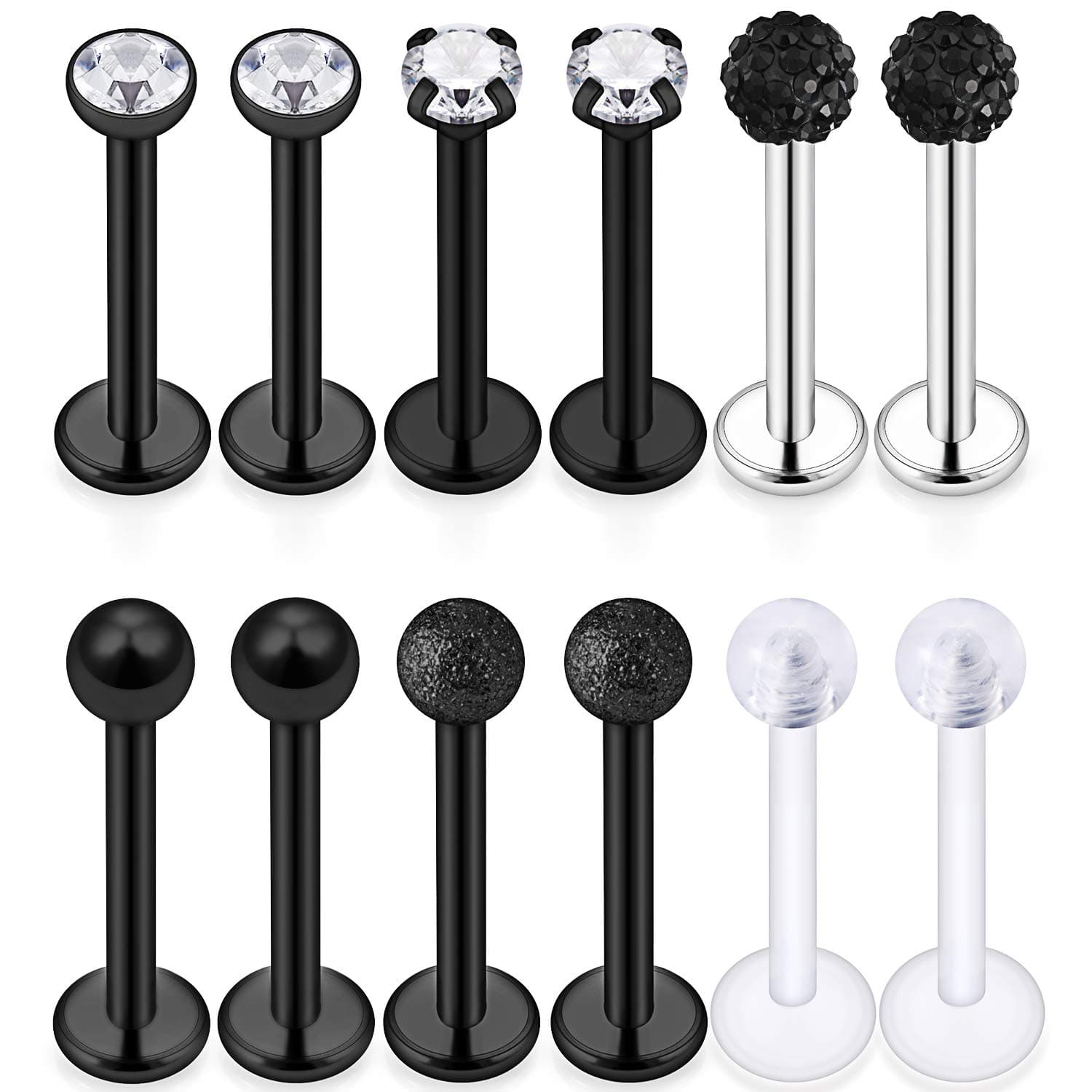 16G Stainless Steel Labret Studs Monroe Lip Rings Retainer Cartilage Tragus Nail Conch Helix Earring Barbell Piercing Jewelry with Clear Diamond CZ for Women Men