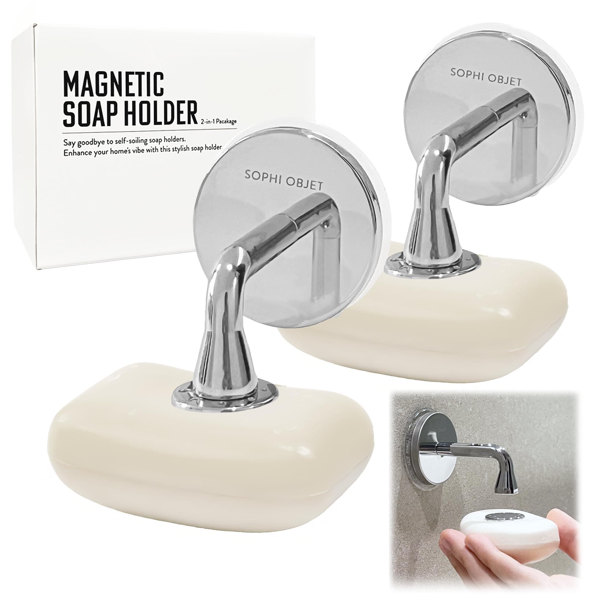 (2Pcs) SOPHI OBJET Stainless Steel Magnetic Soap Holder - Self Draining & Versatile Wall-Mount | Easy Clean, No More Soggy Soaps | Perfect for Shower, Kitchen & Bathroom.
