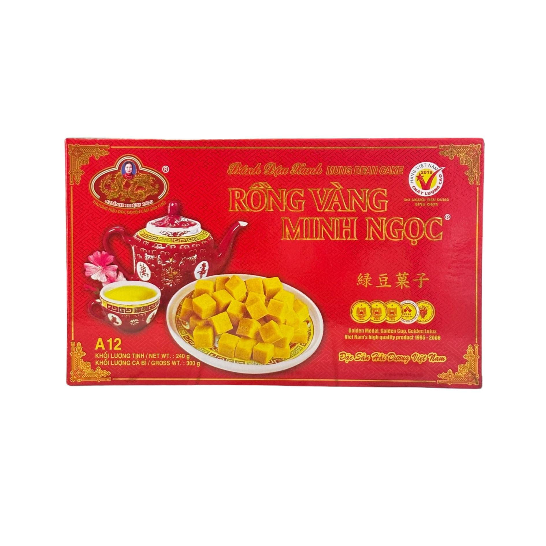 Vietnamese Green Peas (Mung Bean) Cake - Rong Vang Minh Ngoc GIFT BOX 10.5 oz