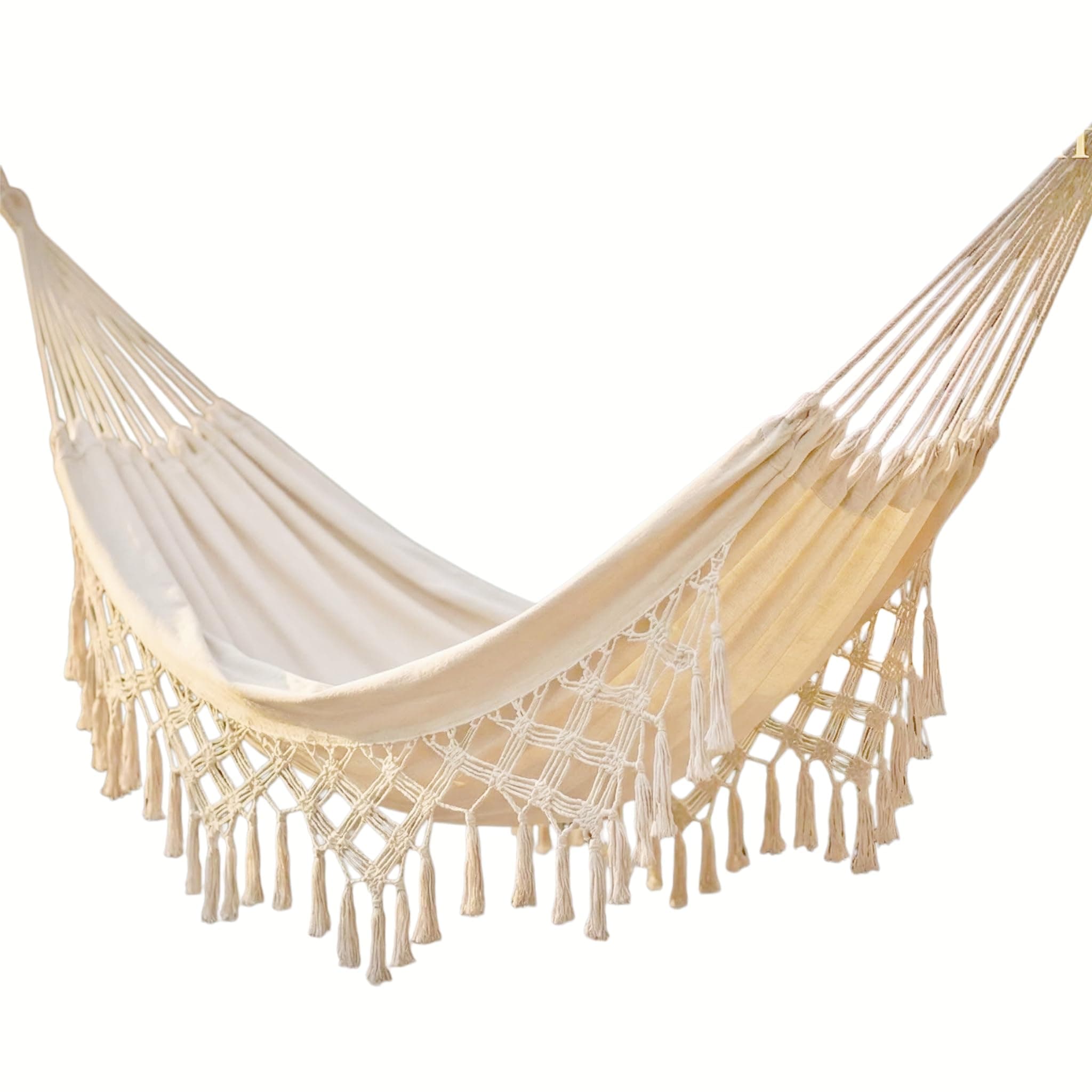 Double hammock Indoor Outdoor hammocks Portable Camping Hammock Large Cotton Soft Hammock Bed for Home two person Patio Backyard Porch Lawn and Garden (White,Load: 500lbs)