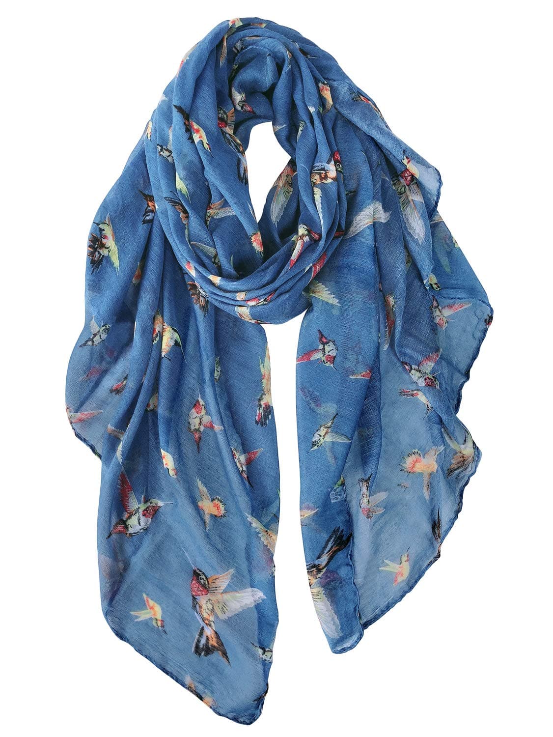 GERINLY Scarfs for Women Lightweight Floral Birds Print Cotton Scarves and Wraps for Holiday Shawl, Z-denimblue, M