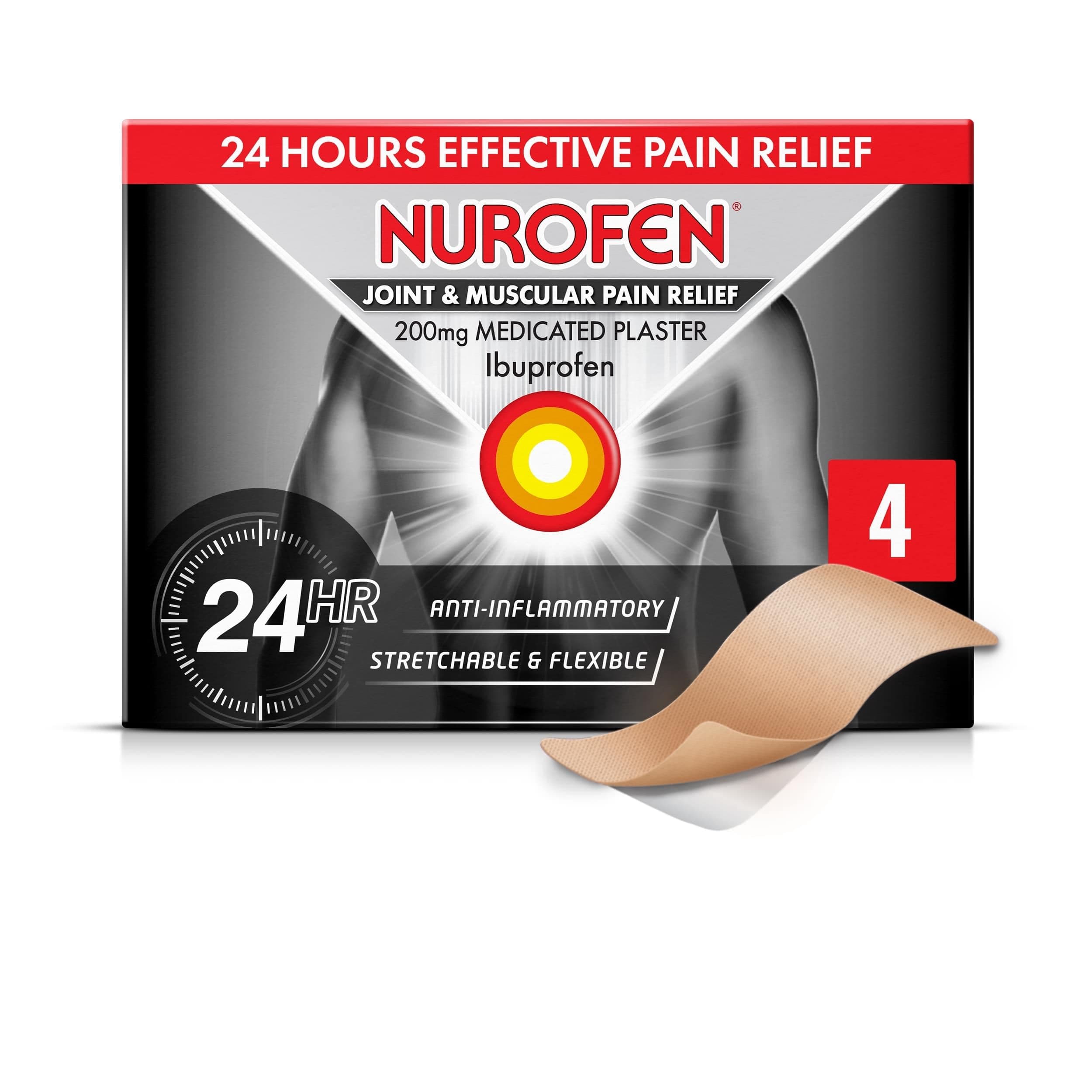 200mg Pain Patches - 4 Pack For Knee, Period, Muscle, Bone & Joint Discomfort, Ibuprofen 24H Relief Solution