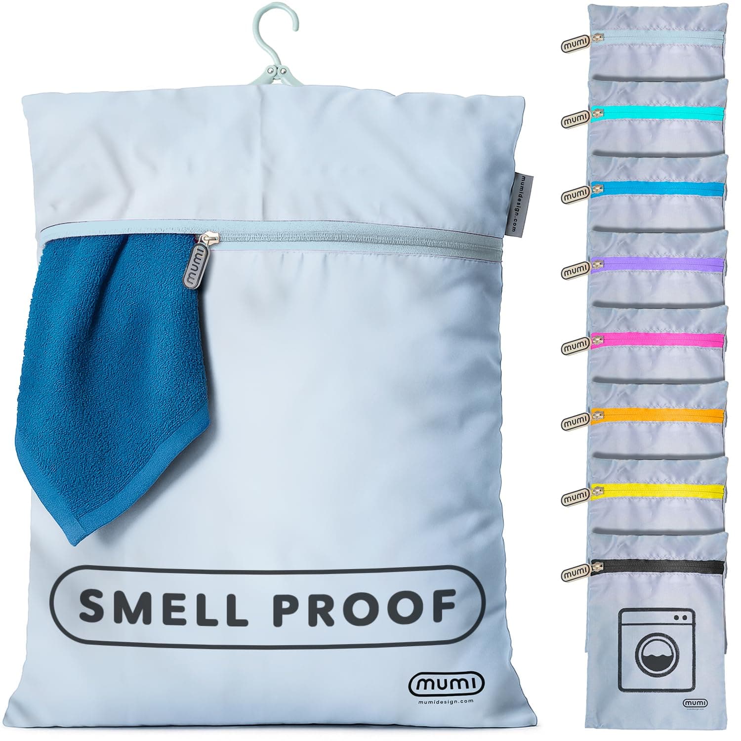 MUMI Travel Laundry Bag – Moisture & Smell-Proof Wash Bag with Folding Hanger & Outer Pouch | Large Washable Bags for Suitcase, Gym & Packing | Clothes Organizer for Trips & Storage - Grey