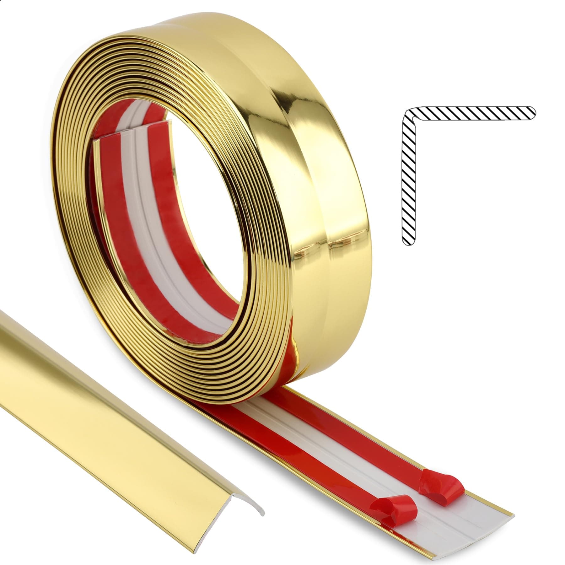 Peel and Stick Wall Molding Trim, Multifunctional Corner Guards & Caulk Strip Baseboard for Floor, Door Frame Protection (Shiny Gold, 16.4ft x 0.8inch)