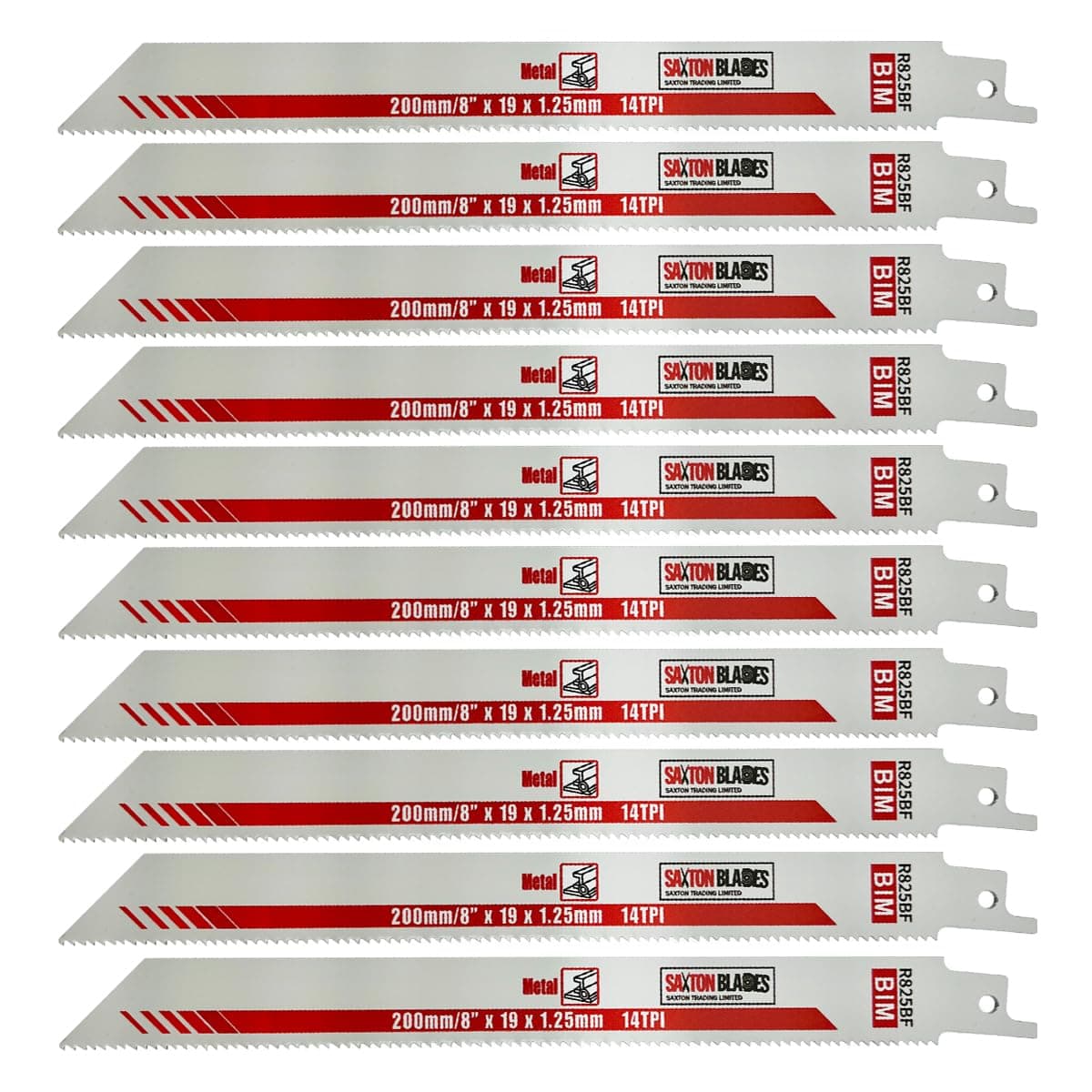 – 10x Saxton 200mm Heavy Duty Reciprocating Sabre Saw Metal Blades R825BF fits Bosch, Dewalt, Makita etc