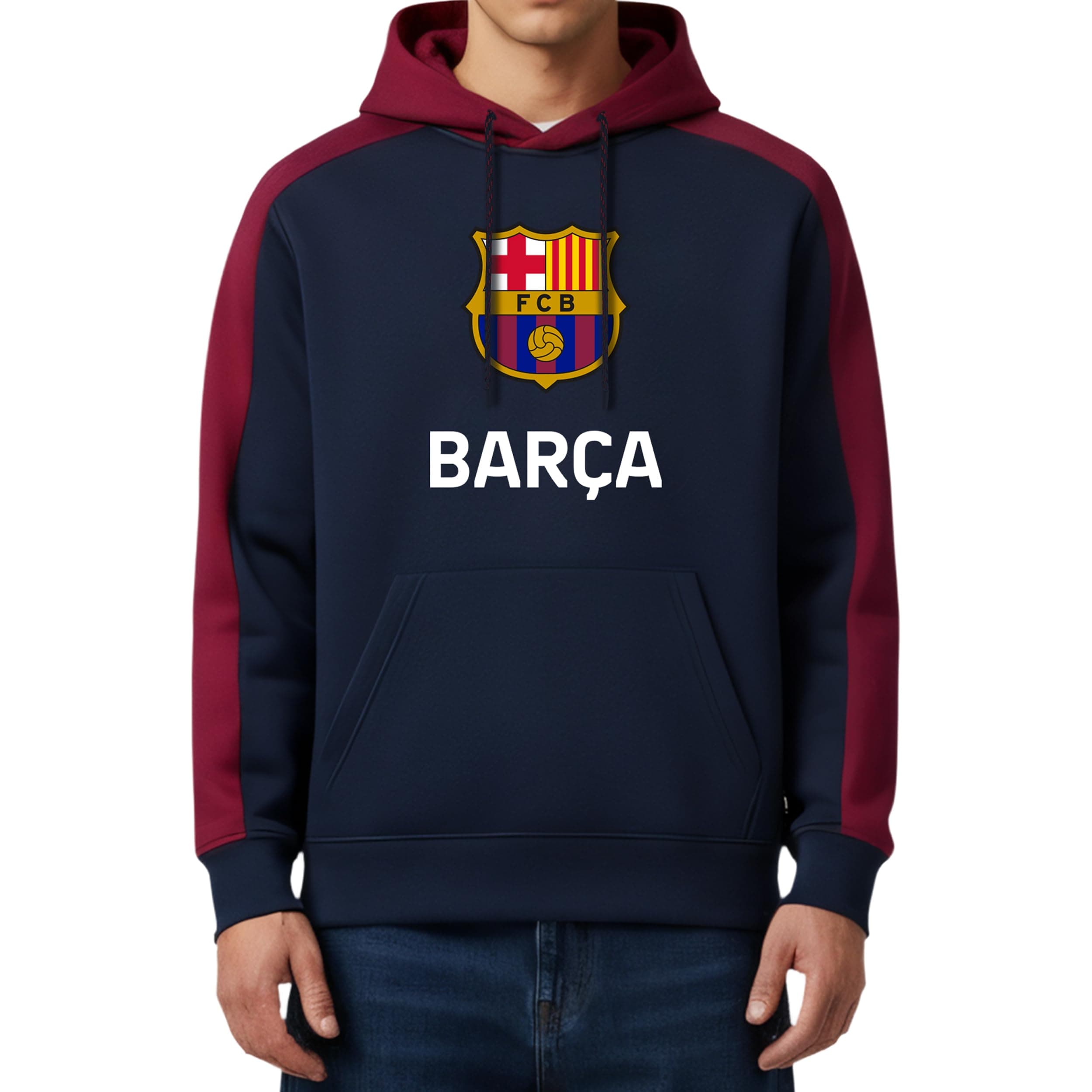 Icon Sports FC Barcelona Officially Licensed Barça Adult Men's Pullover Hooded Sweatshirt, Soccer Sweaters for Barca Fans
