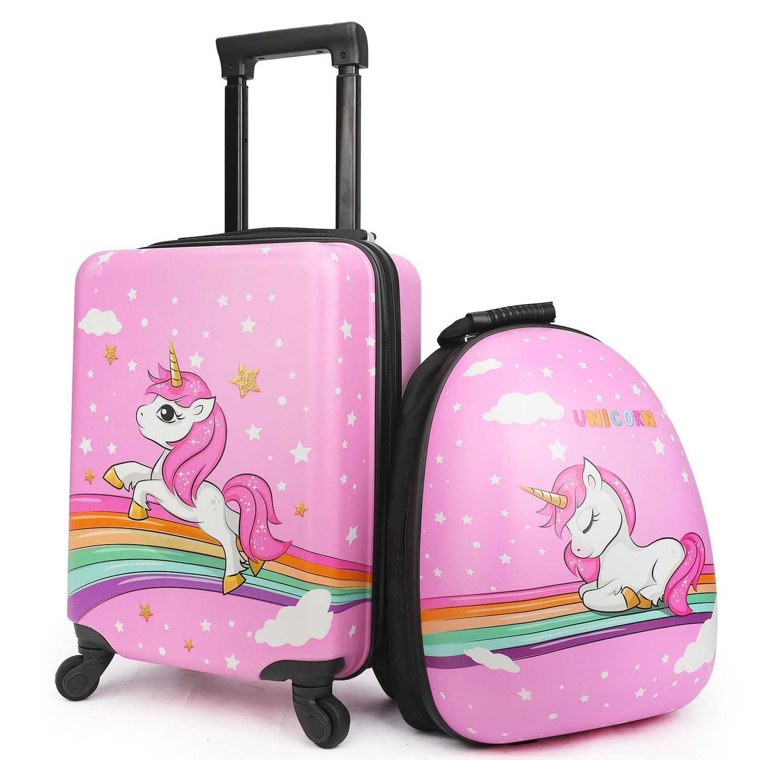 Kids Suitcase for girls, 16" Hardside Unicorn Kids Luggage Set with Spinner Wheels and Backpack, Children Carry on Girls Suitcase Toddler Travel Rolling Luggage Gifts Airline Approved