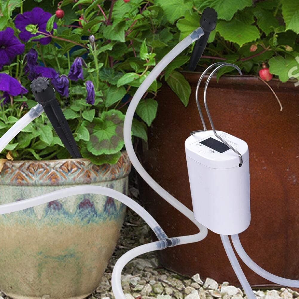 DIY Micro Automatic Drip Irrigation Kit, Self Watering System with Timer and USB Power Operation System Auto & Manual Mode Digital Programmable Water Timer for Indoor Garden Potted Plants (White Auto)