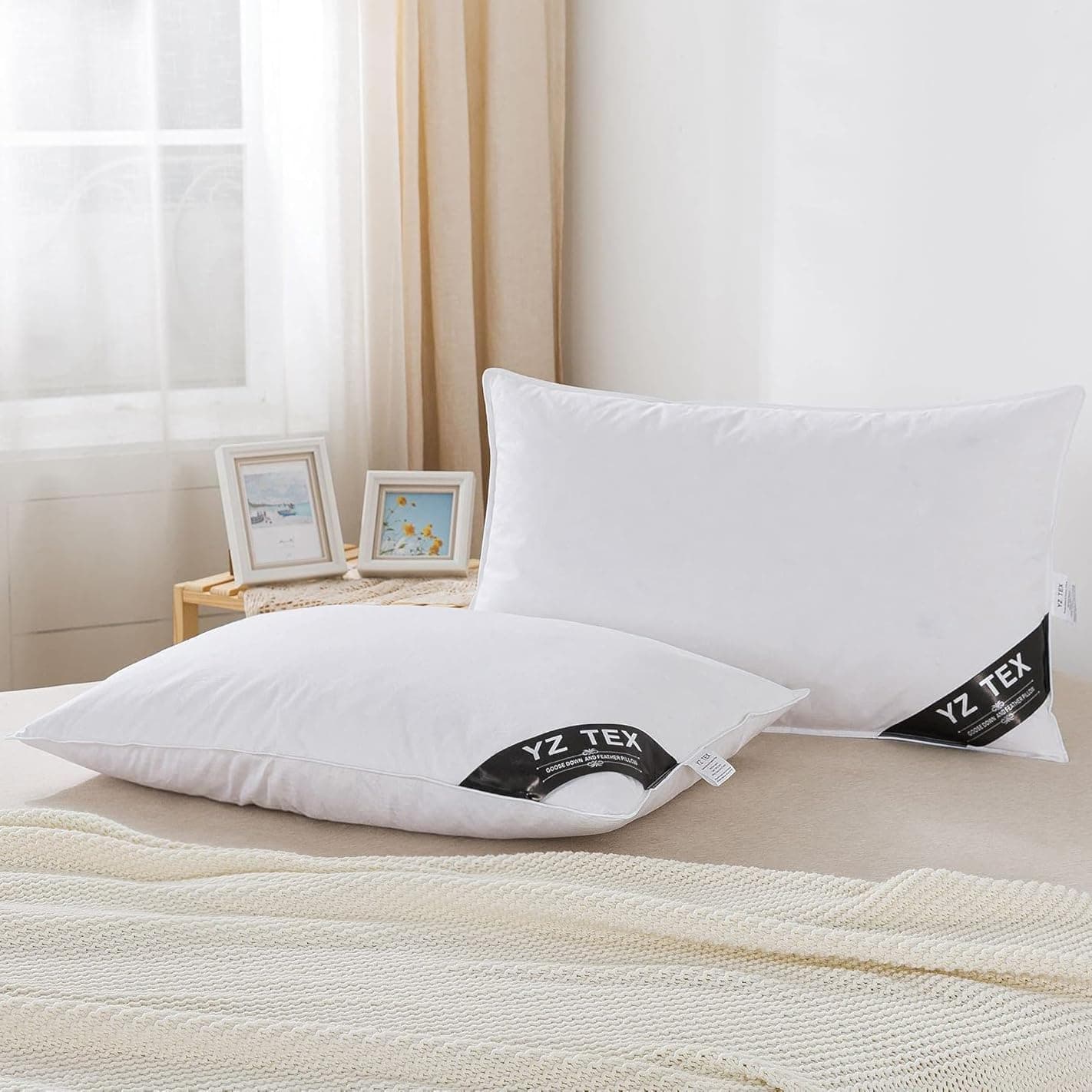 YZHOME 2 Pack Goose Feather and Down Pillows 100% Cotton Shell Soft Hotel Quality Pillows(15% Down)