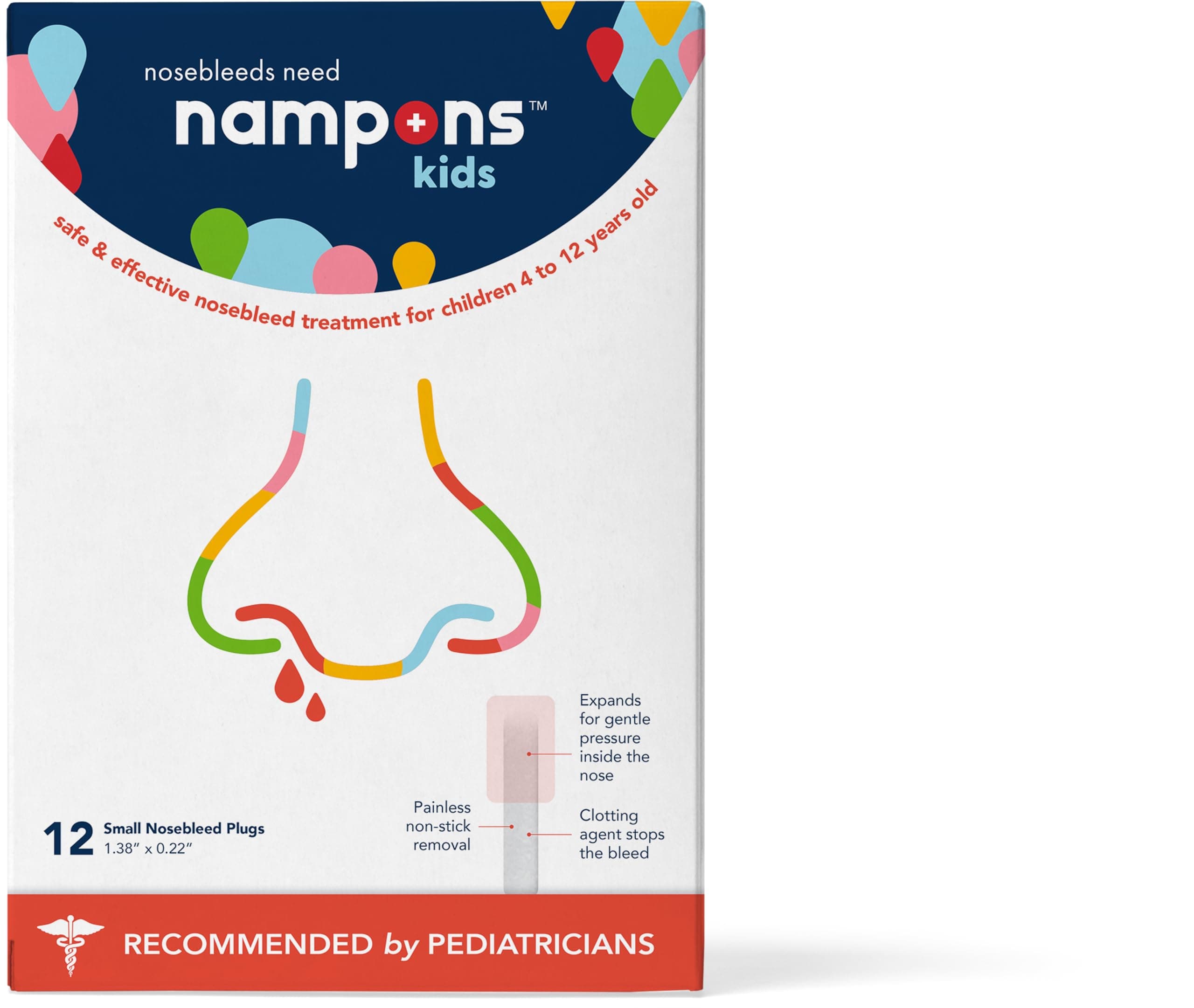 Nampons Noseblood Stoppers for Kids, 12 Easy to Use Noseblood Plugs Set for Kids. Trusted by Paediatricians, Hypoallergenic Coagulant, Stops Nosebleeds Quickly on Contact.