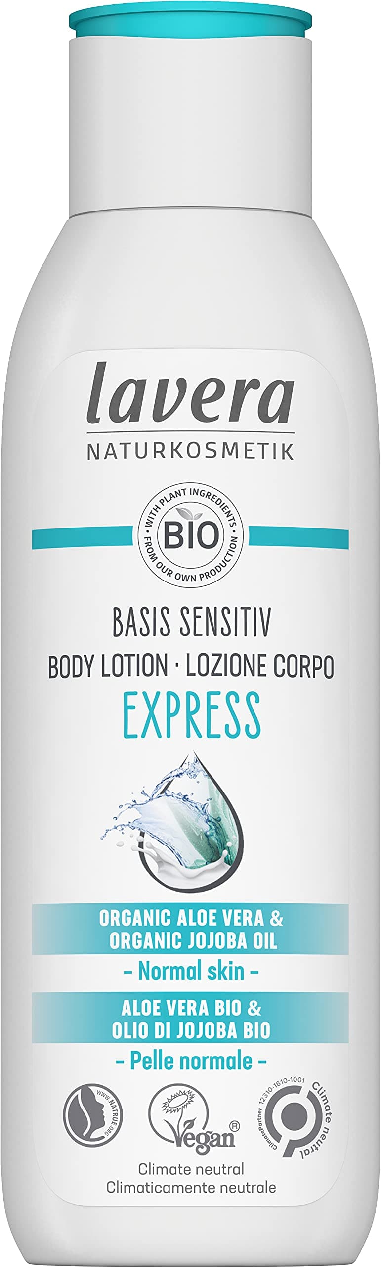 Lavera Basis Sensitiv Body Lotion Express - Natural Cosmetics - Vegan - Organic Aloe Vera & Organic Jojoba Oil - Certified - 250ml, White