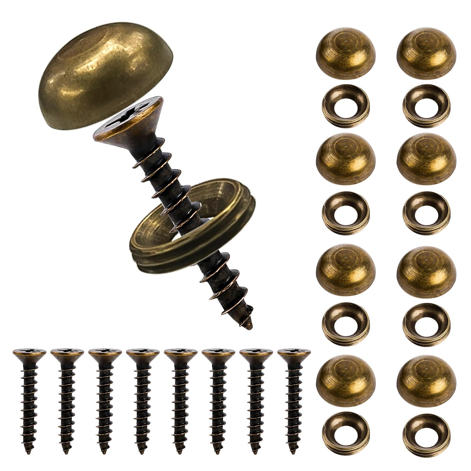 8Pcs Brass Decorative Screws with Caps, Self Tapping Screws for Cabinet Doors, Windows, Mirror & Wood Furniture Fixing (15mm)