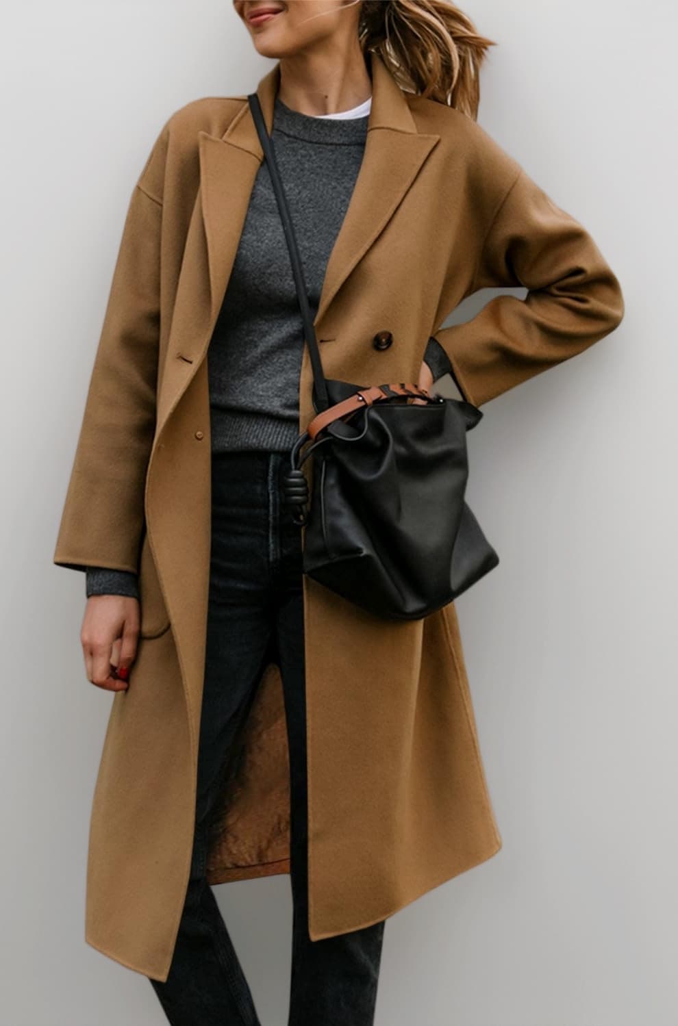 Womens Lapel Peacoat Winter Double-Breasted Outerwear Mid Long Jacket Casual Trench Coat