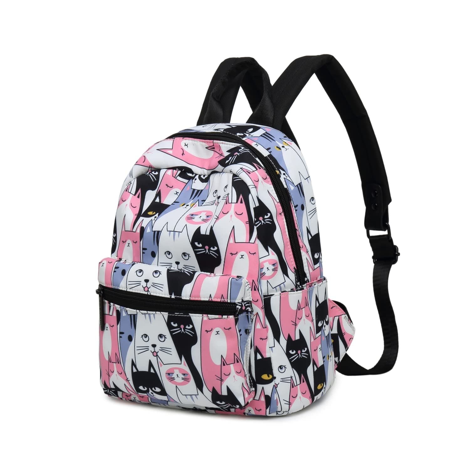 12 Inch Cute Cat Mini Backpack for Teen Girls Lightweight Multi-Pockets Cartoon Bookbag Fashion Campus Casual Backpack Purse