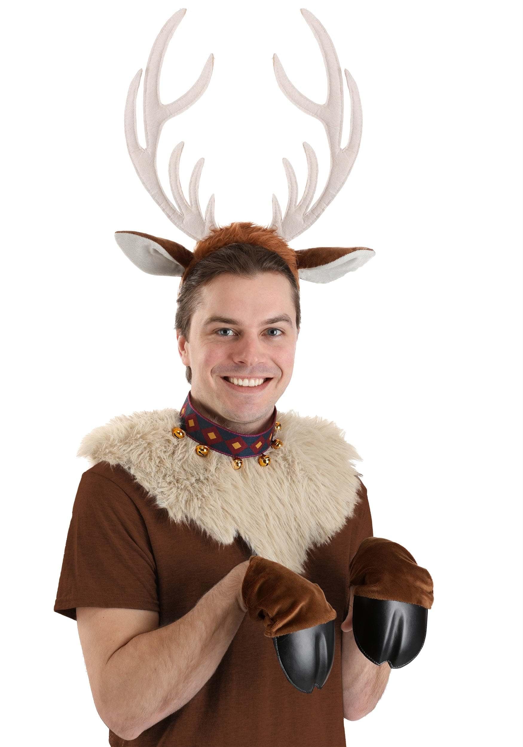 Disney Frozen Deluxe Sven Adult Costume Kit - Plush Antler Headband, Fur Collar, and Hand Covers Standard - Brown