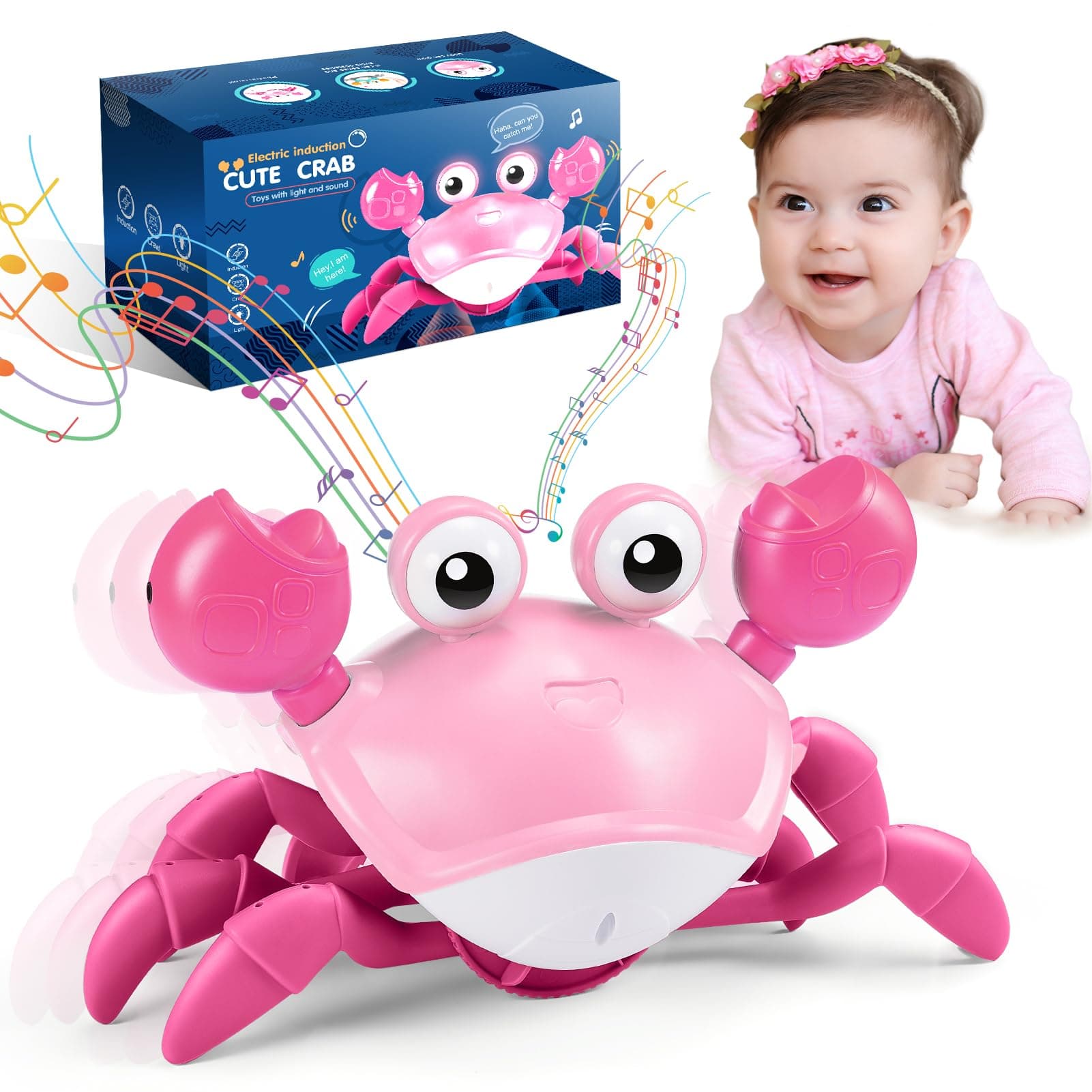 Sensory Toys for Babies, Crawling Crab Toy 1 2 3 4 Year Old Girl Gifts 1-4 Year Old Girl Montessori Toys for Babies 6-12 Months Baby Toy 0-6 Months Birthday Gifts for Girls Toddler