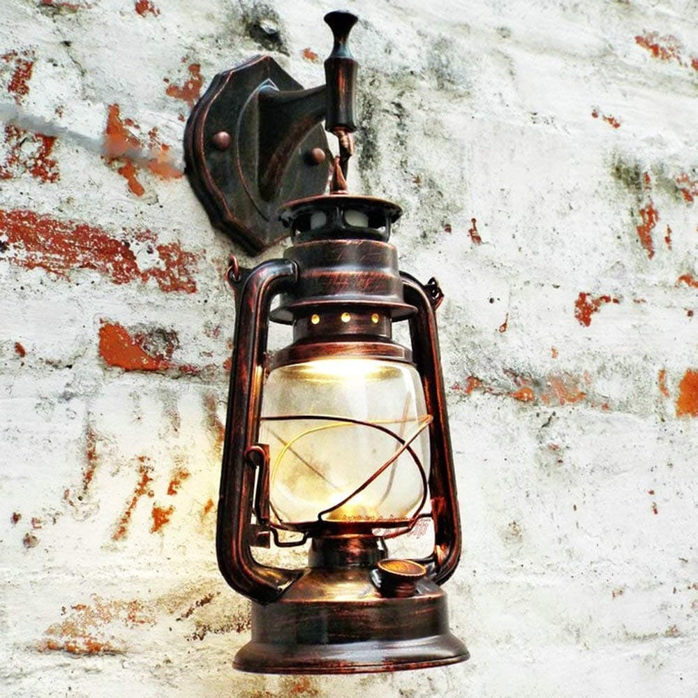 Ziplighting Kerosene Wall Lamp Retro Lantern Light Vintage Metal & Glass Wall Mounted Lamp Fixture Red Copper Wall Sconce Lights for Bedroom Living Dining Room Cafe Bar Hallway Decor