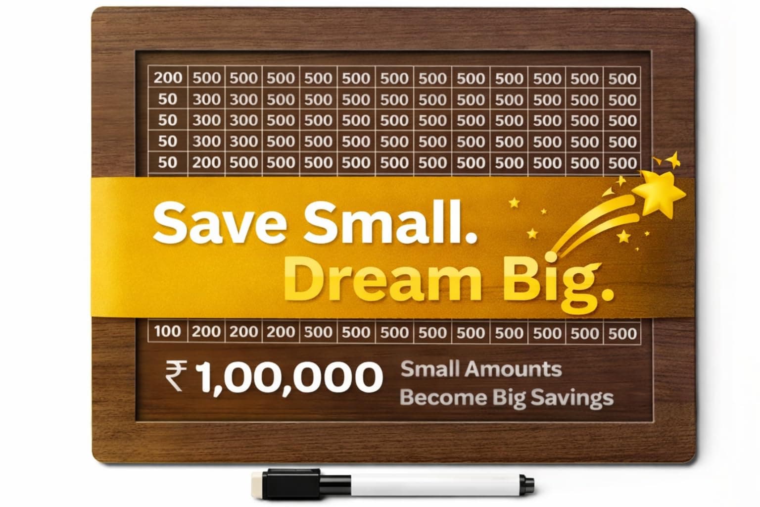 STOFFIER GARTEN Wooden Savings Box for Kids and Adults – Coin Bank with Number Tracker – Target ₹100000 Money Saving Box – Smart Wooden Piggy Bank for Home and Gifts