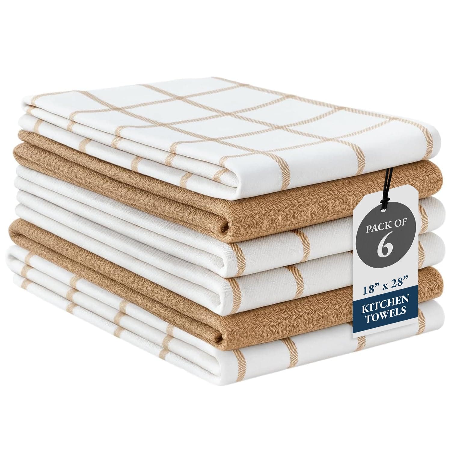 LANE LINEN Kitchen Towels Set - Pack of 6 Cotton Dish Towels for Drying Dishes, 18”x 28”, Kitchen Hand Towels, Tea Towels, Premium Dish Towels for Kitchen, Quick Drying Kitchen Towel Set - Beige