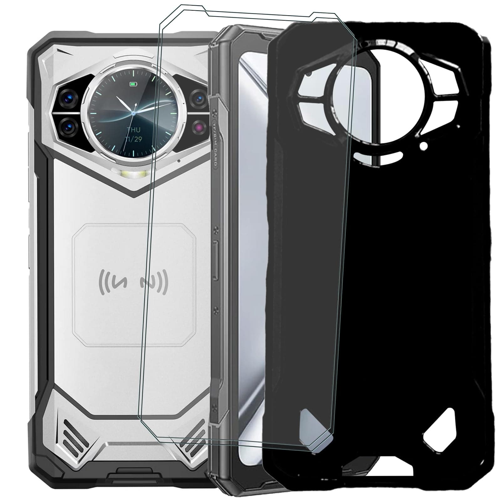 for Doogee S200 Military-Grade Phone Case & Tempered Glass Screen Protector-2 Pack, Shockproof Cover [6.72 Inch] Black