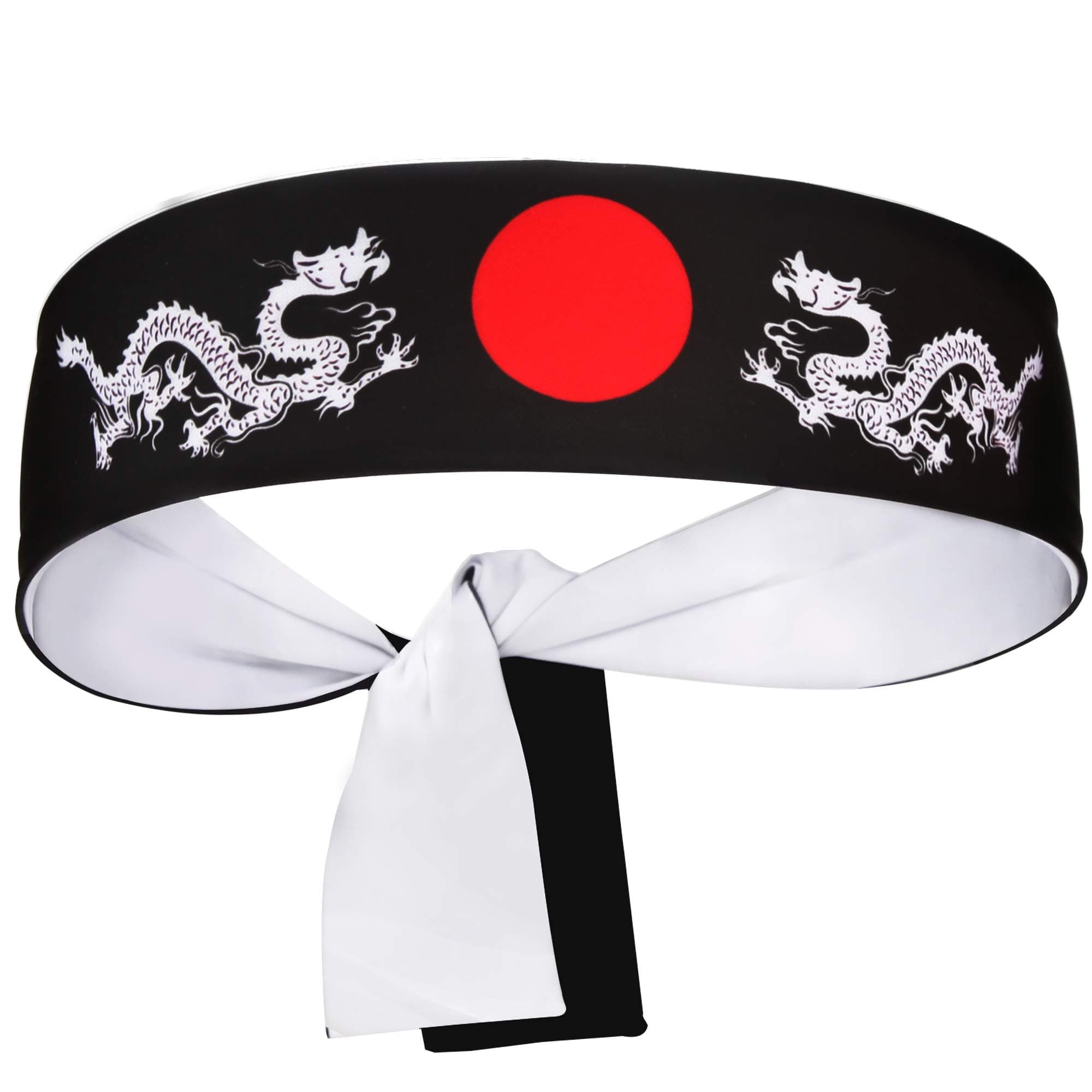 Reversible Warrior Headband, Bushido Hachimaki for Karate, Halloween, Sushi, Dragon, 2.3" W x 38" L
