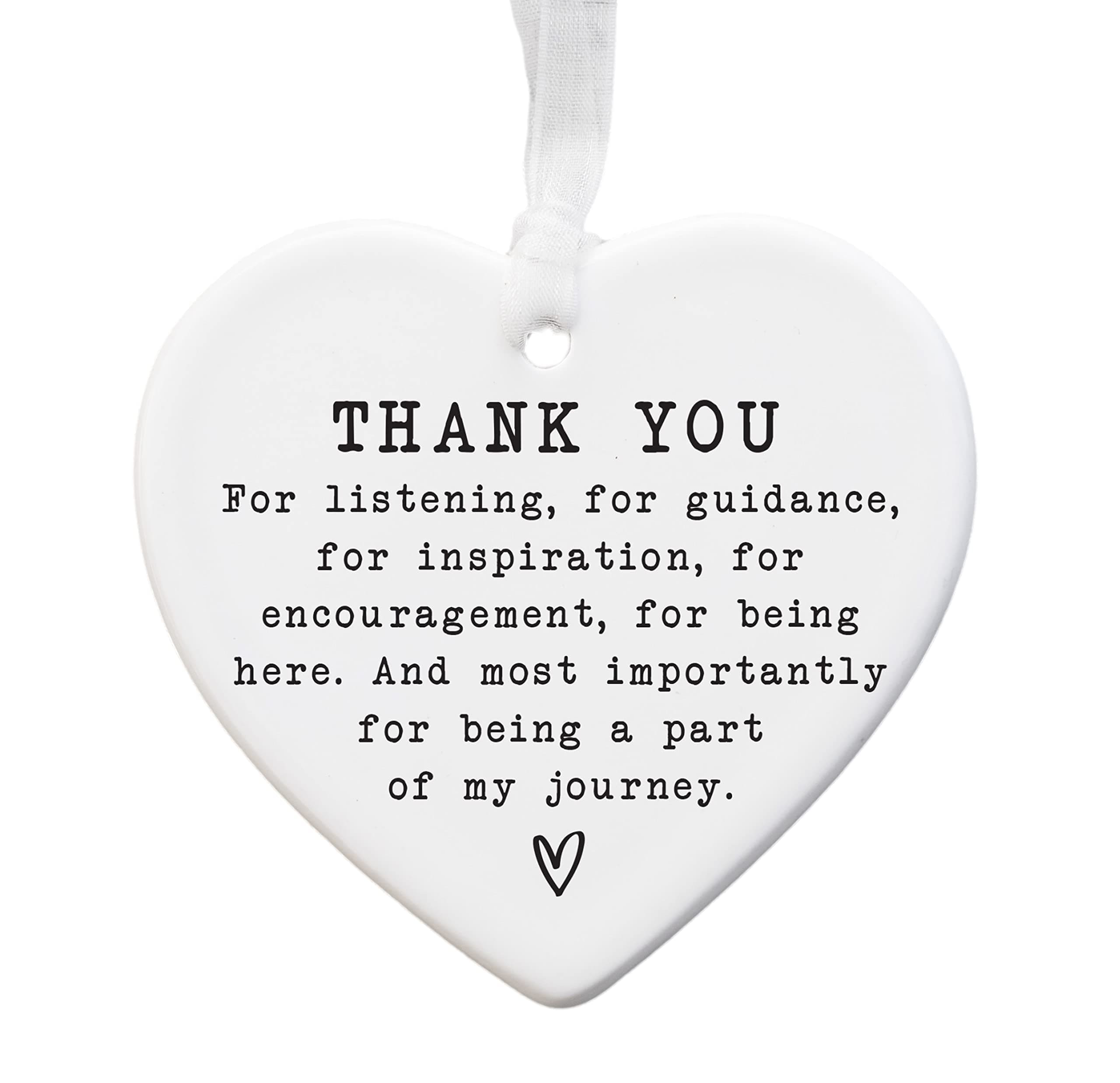 Thank You Ceramic Heart Keepsake – Appreciation Gift – Hanging Ornament with Ribbon – 8cm x 7cm (Thank you 1)