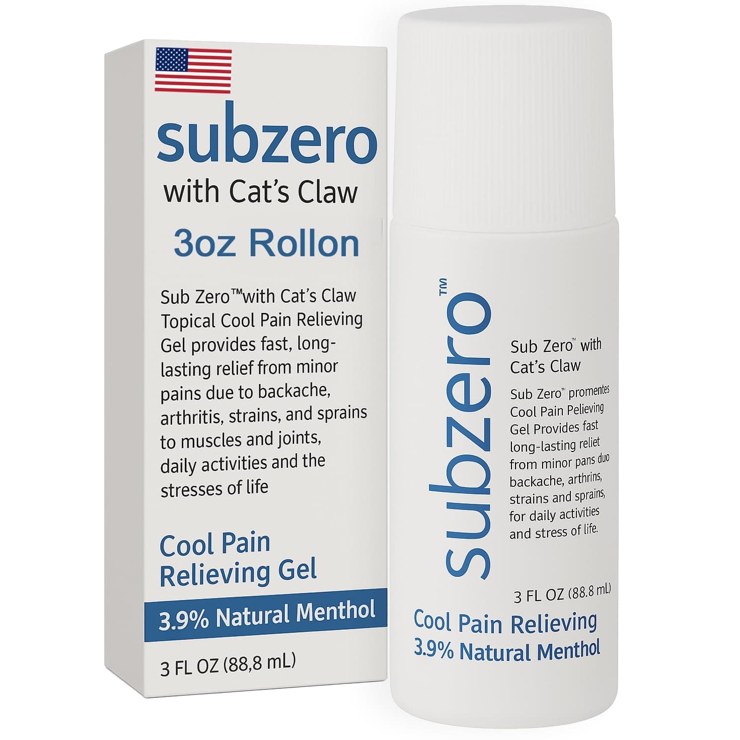 Sub Zero Cooling Pain Relief Gel, 3oz Roll-On - Joint Relief and Nerve Pain Relief Cream for Muscle Deep Pain Relief, Back Pain Relief Products