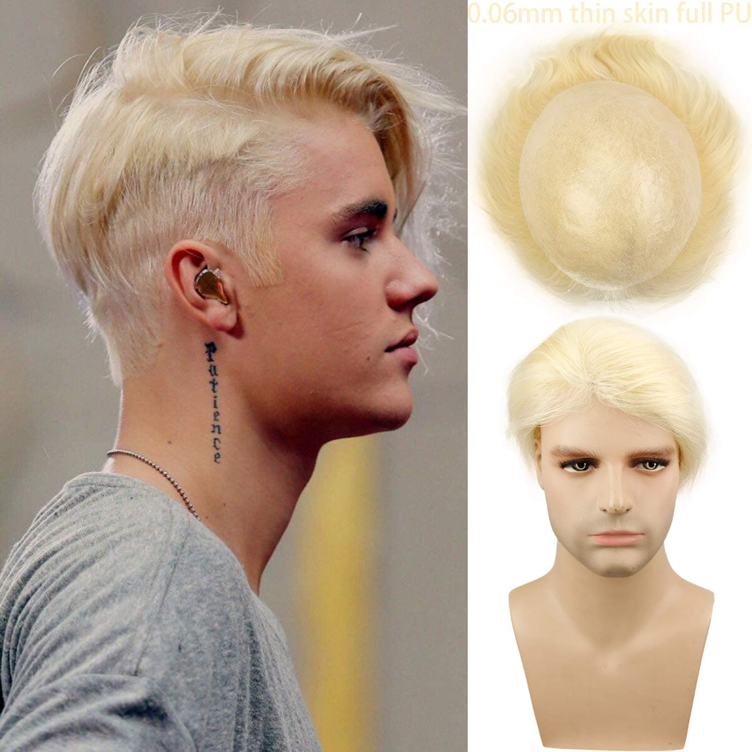 Rossy&Nancy European Virgin human Hairpiece for Men’s Toupee Ultra Transparent Thin Skin PU Replacement Hair Pieces 10”x8” Base Size #613 Blonde Color