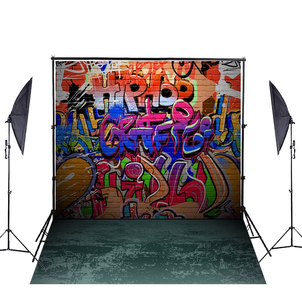 YCNET Cotton Photography Backdrop Teenager Graffiti Wall Gray Brick Floor Collapsible Background 5ftX6.5ft