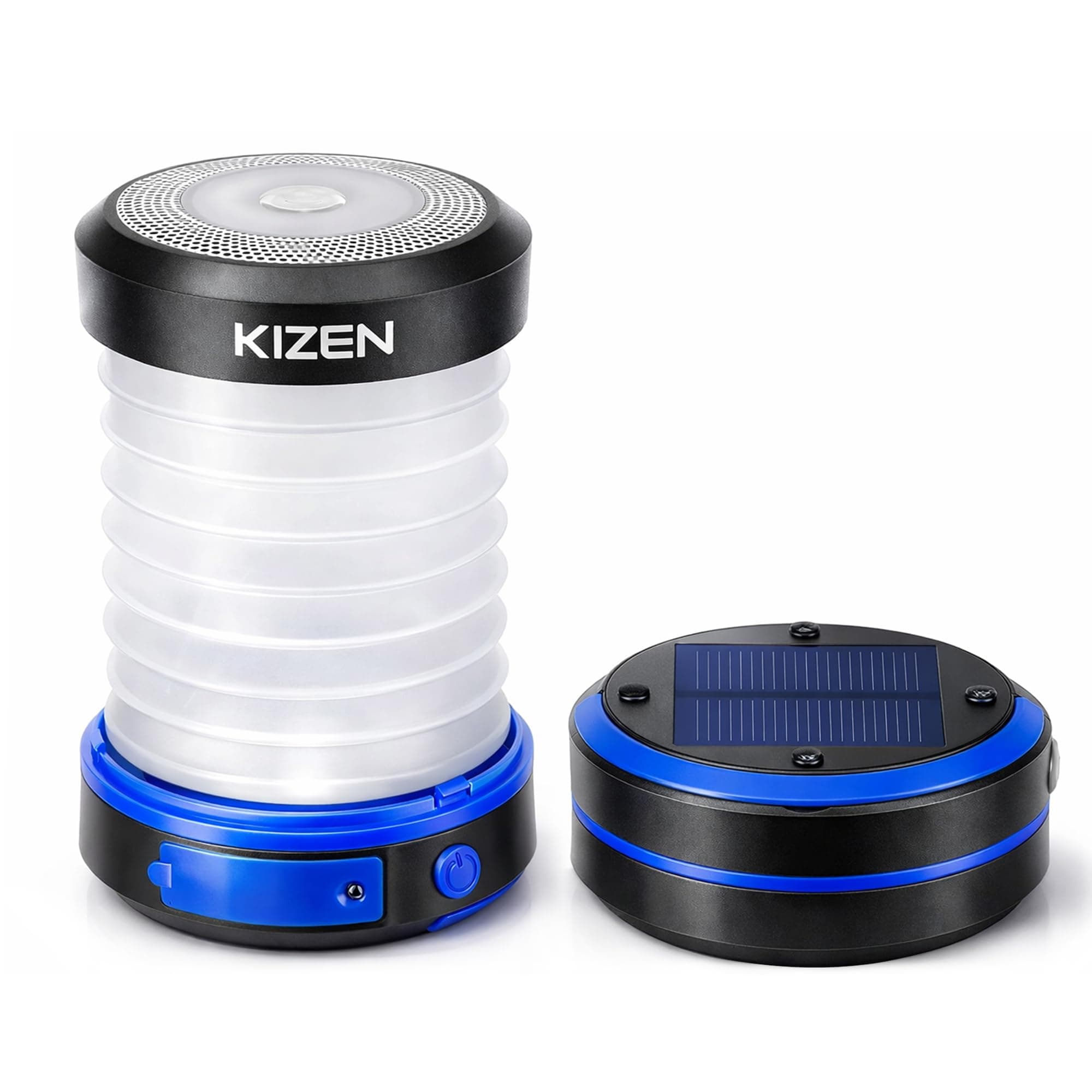 Kizen Outdoor Solar Lantern - Solar or Plug Rechargeable Lantern - Collapsible LED Light for Power Outages - Camping Essential Lamp for Tent Light, Hanging, or Flashlight
