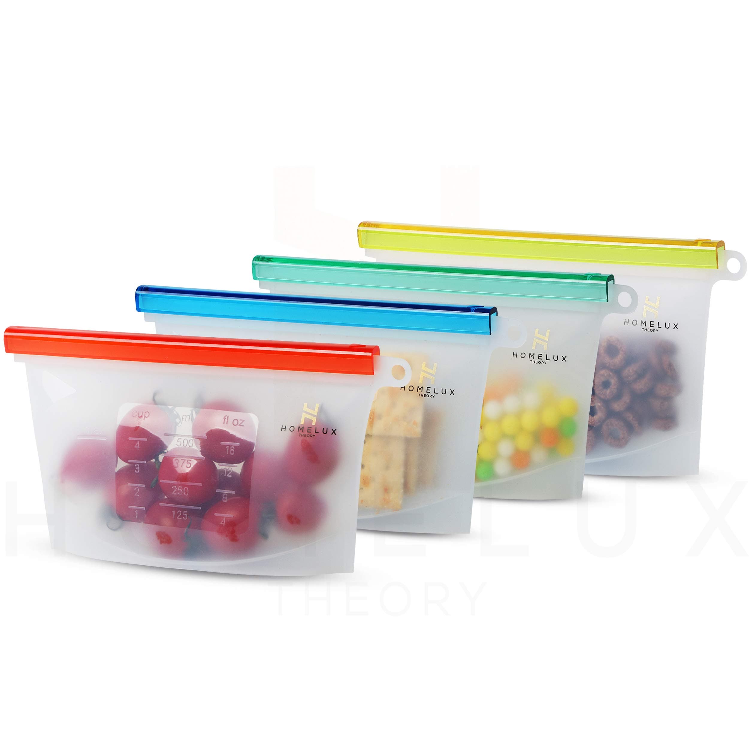 HOMELUX THEORY Reusable Freezer Bags, 4 Pcs Small Reusable Ziploc Bags Silicone Airtight & Leakproof, Reusable Silicone Food Storage Bags, Reusable Snack Bags For Kids, Reusable Sandwich Bags (4S)