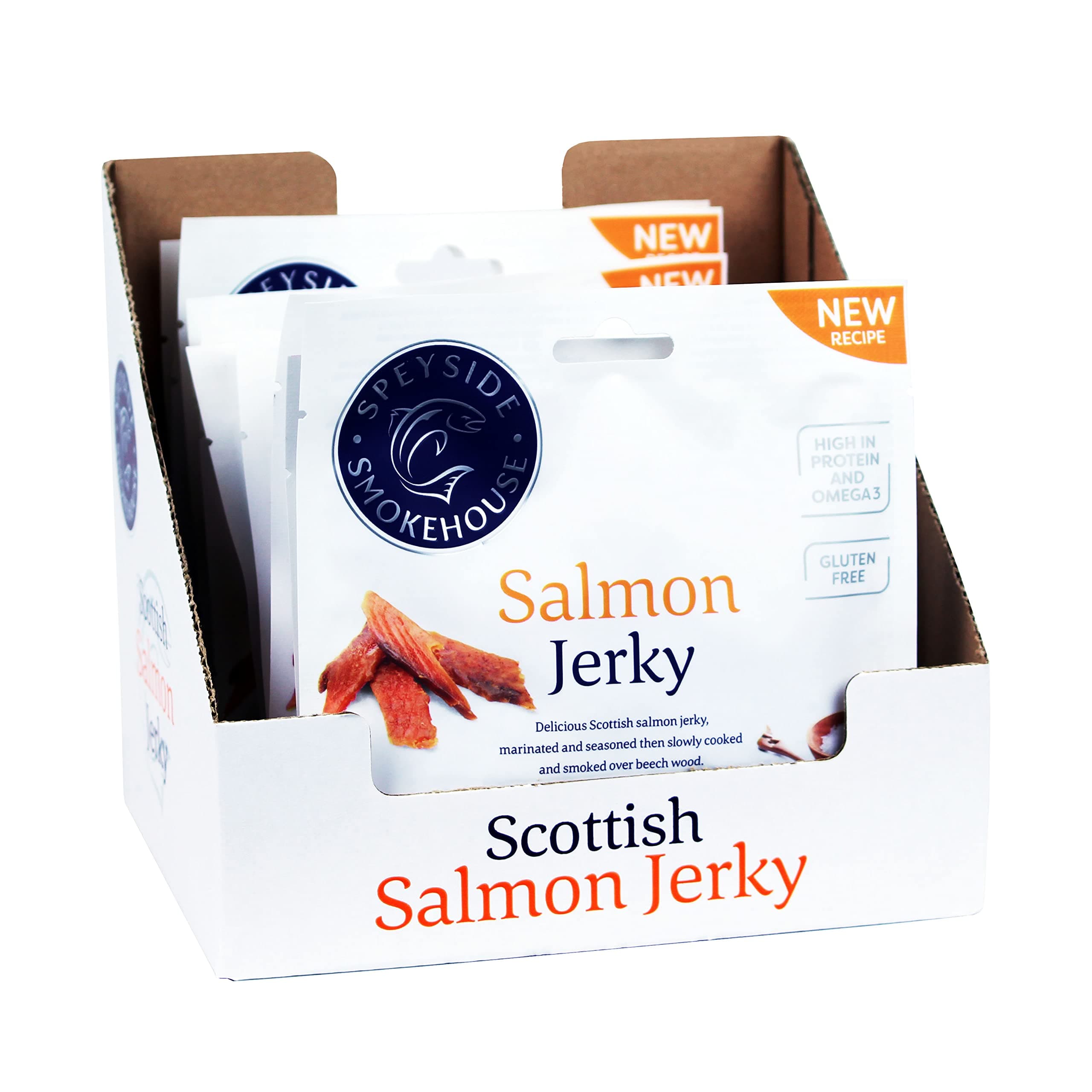 Speyside Smokehouse Sea Salt & Black Pepper Salmon Jerky Box of 12 x 30 Grams