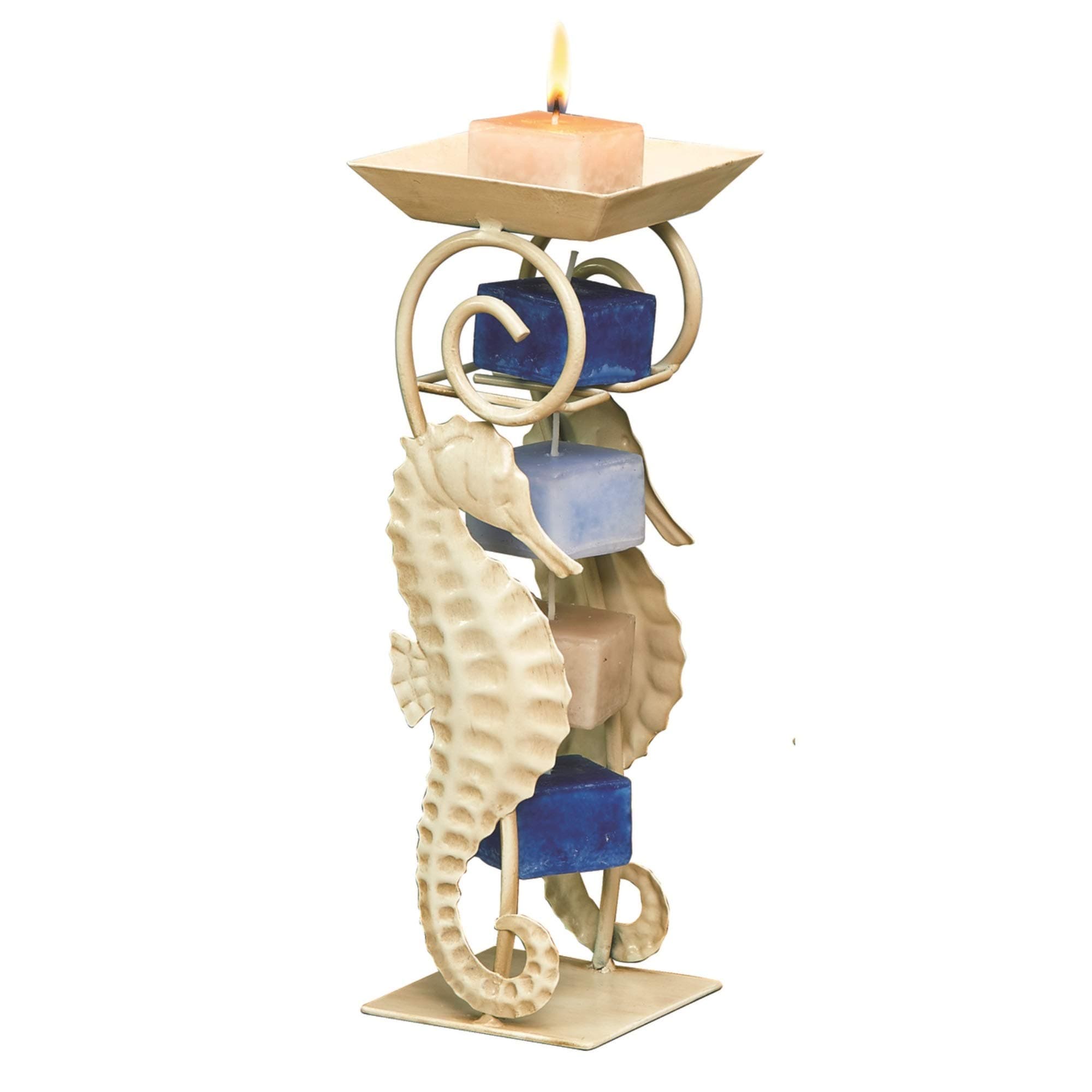 DecoFLAIR Candles On A Rope Tealight Votive Candle Holder, White Seahorse