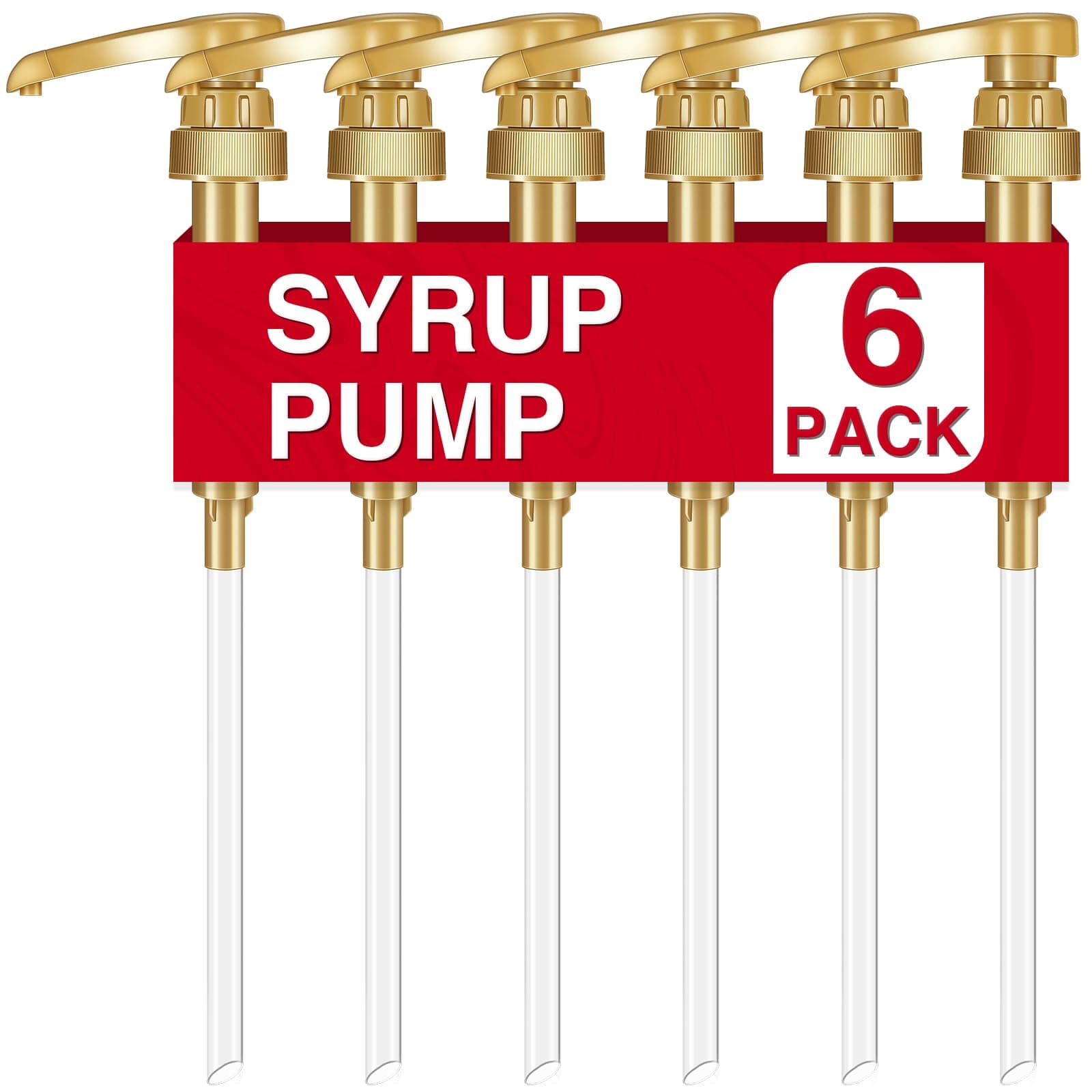 Coffee Syrup Pumps, 6 Pack Gold Syrup Pump, Skinny Syrup Pump for 750ml 25.4oz Syrup Bottle, Syrup Pump Dispenser for Kitchen Dinning Coffee Bar Drinking Mixes,Davinci,Jordans