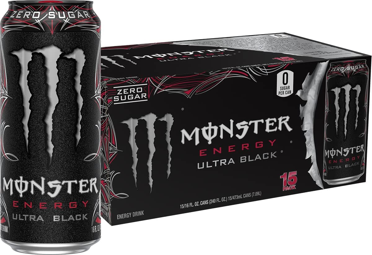 Energy Ultra Black, Sugar Free Energy Drink, 16 Ounce | Pack of 15