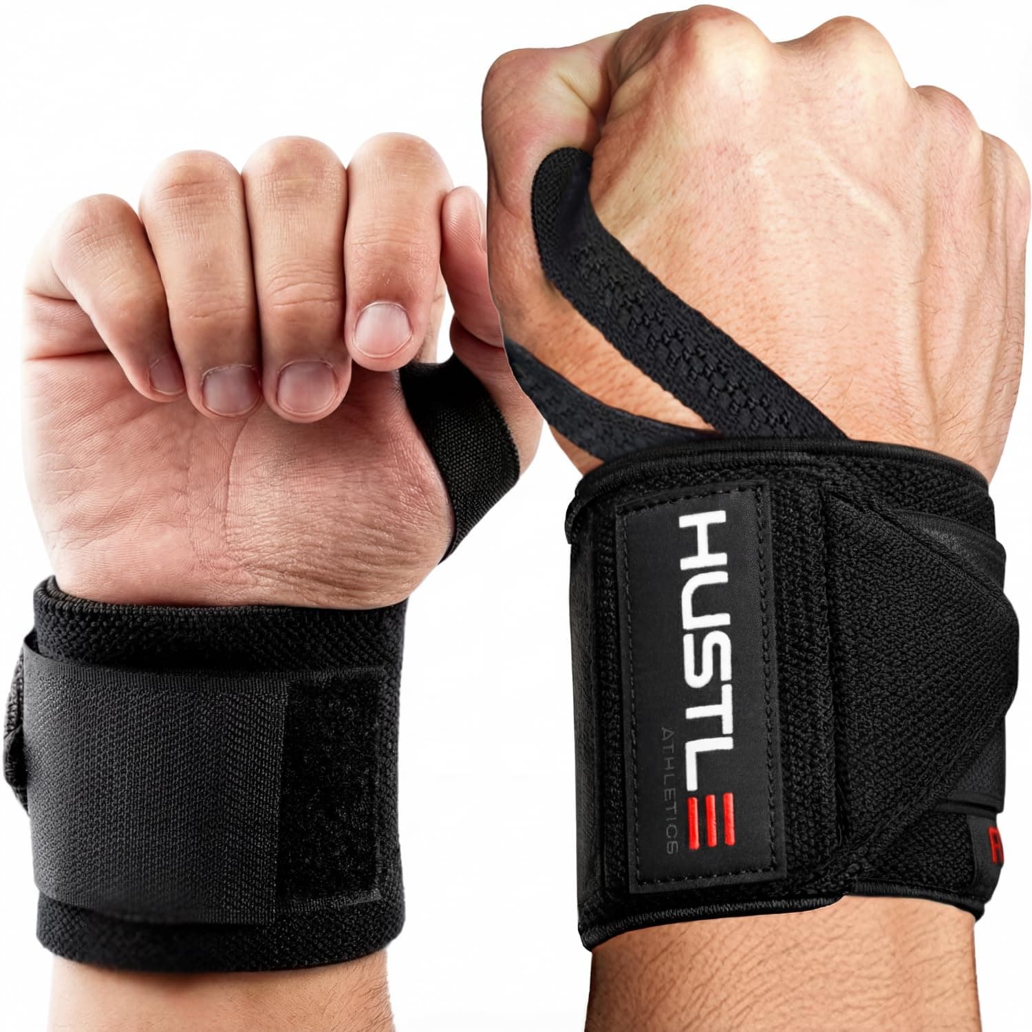 Hustle Athletics Wrist Wraps for Weightlifting - 18" & 12" Premium Wrist Support Weight Lifting Wraps to Lift Heavier & Train Harder - Heavy Duty Powerlifting & Bench Press Gym Straps for Men & Women