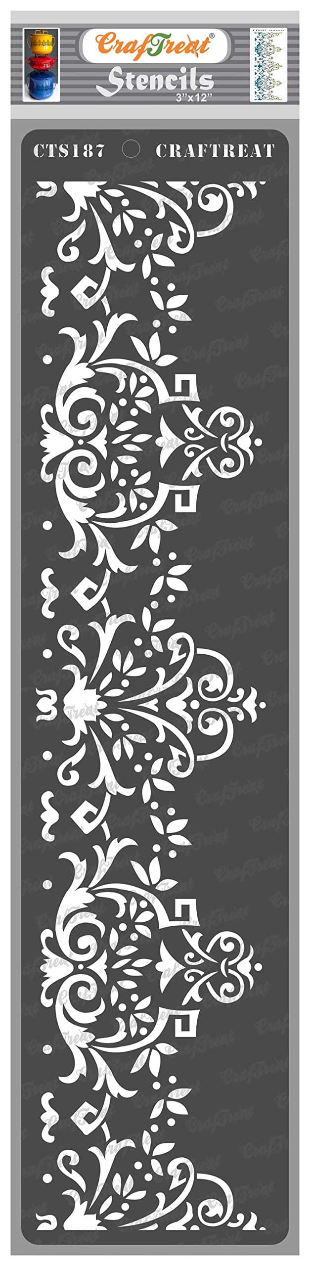 CrafTreat Border Stencils for Painting on Wood, Canvas, Paper, Fabric, Floor, Wall and Tile - Border 1-3x12 Inches - Reusable DIY Art and Craft Stencils for Borders - Damask Border Stencils