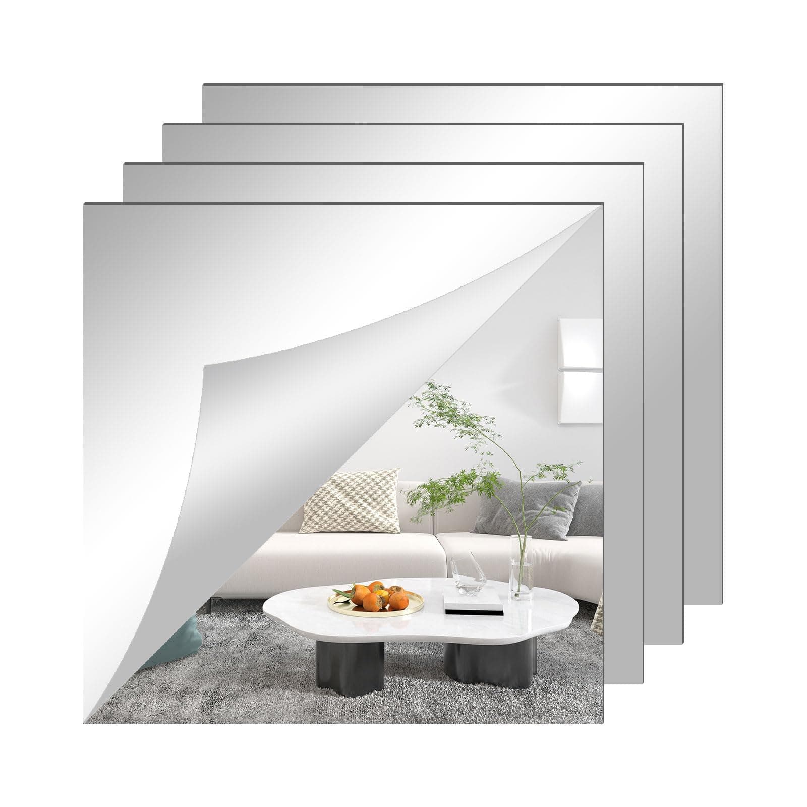 TSKDKIT Large Self Adhesive Mirrors Sheets 2mm Thickened Acrylic Mirror Tiles Adhesive 30 x 30cm Non Glass Mirror High Clear Mirrors for Bathroom, Bedroom, Door etc(4Pcs)