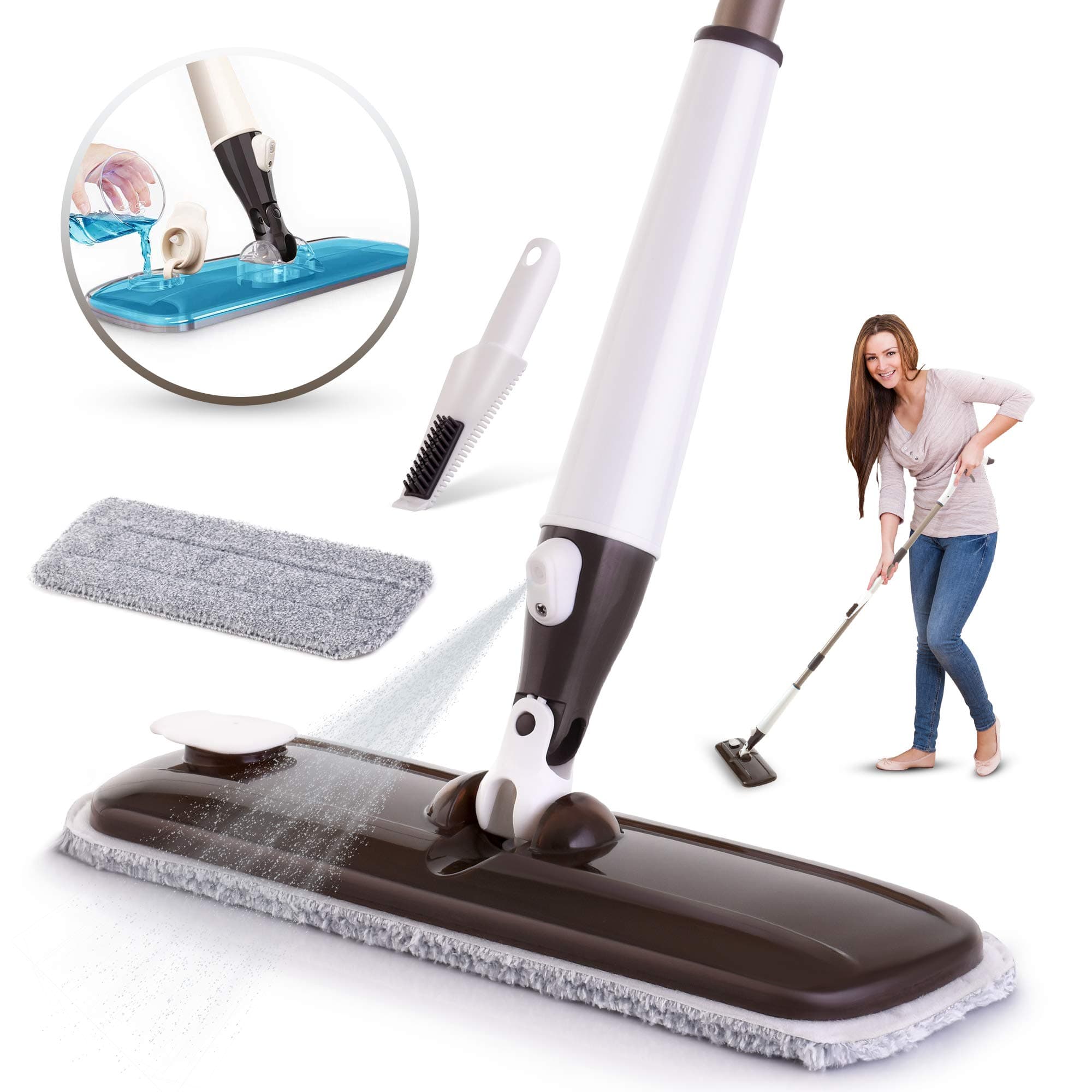 Spray Mop Floor Cleaning - Ideal for Tile, Hardwood & Stone Floors - Wet, Dry & Dust Mopping Cleaner - Absorbent Microfiber Pad Cloth - Quality Spraying Nozzle - Innovative Slim Design Concealed Tank