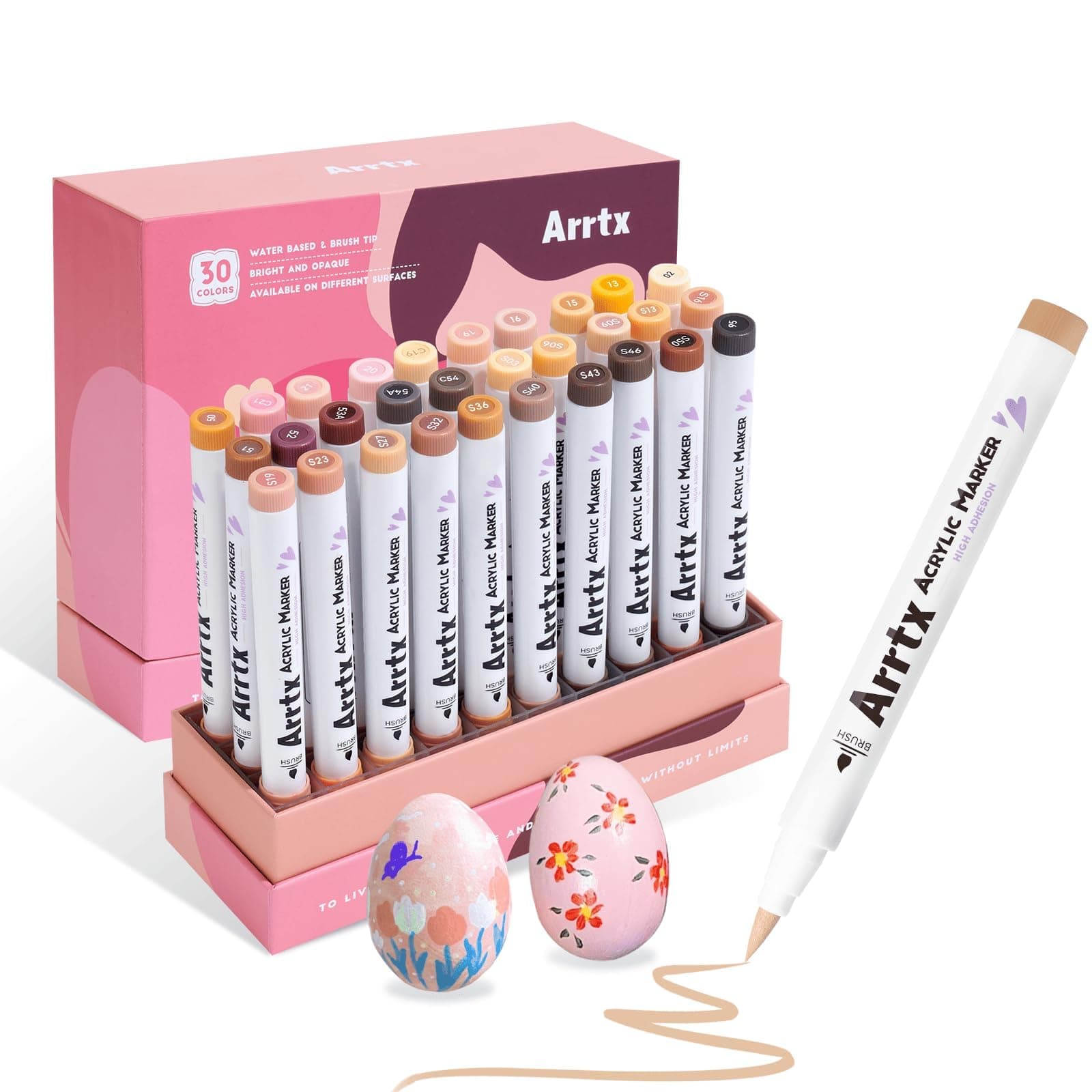 30 Colors Skin Color Acrylic Paint Pens, Skin Tone Paint Markers Paint Pens for Artists Adults Coloring Drawing Brush Tip for Rock Painting, Wood, Canvas, DIY Crafts Making Art Supplies