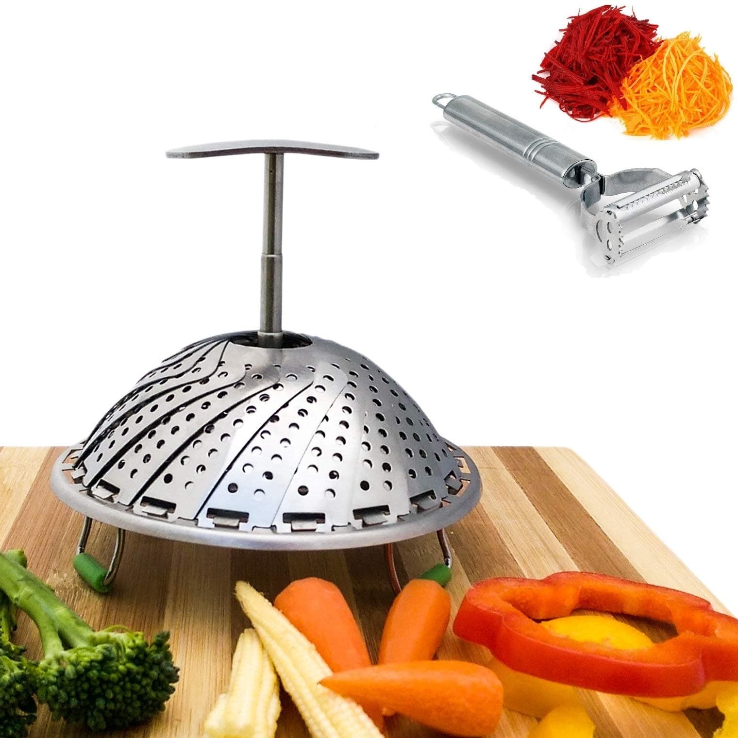 Vegetable Steamer Basket - With Extendable Handle - Fits Instant Pot Pressure Cooker 5, 6 Qt & 8 Quart - 100% Stainless Steel - Accessories Include eBook + Peeler | For Instapot
