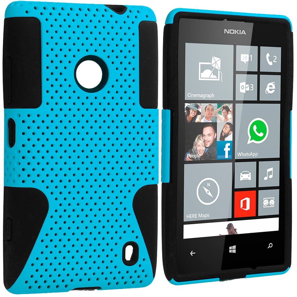 Accessory Planet(TM) Black / Baby Blue Hybrid 2-Piece Mesh Rugged Hard Silicone Soft Rubber Case Cover Accessory for Nokia Lumia 520